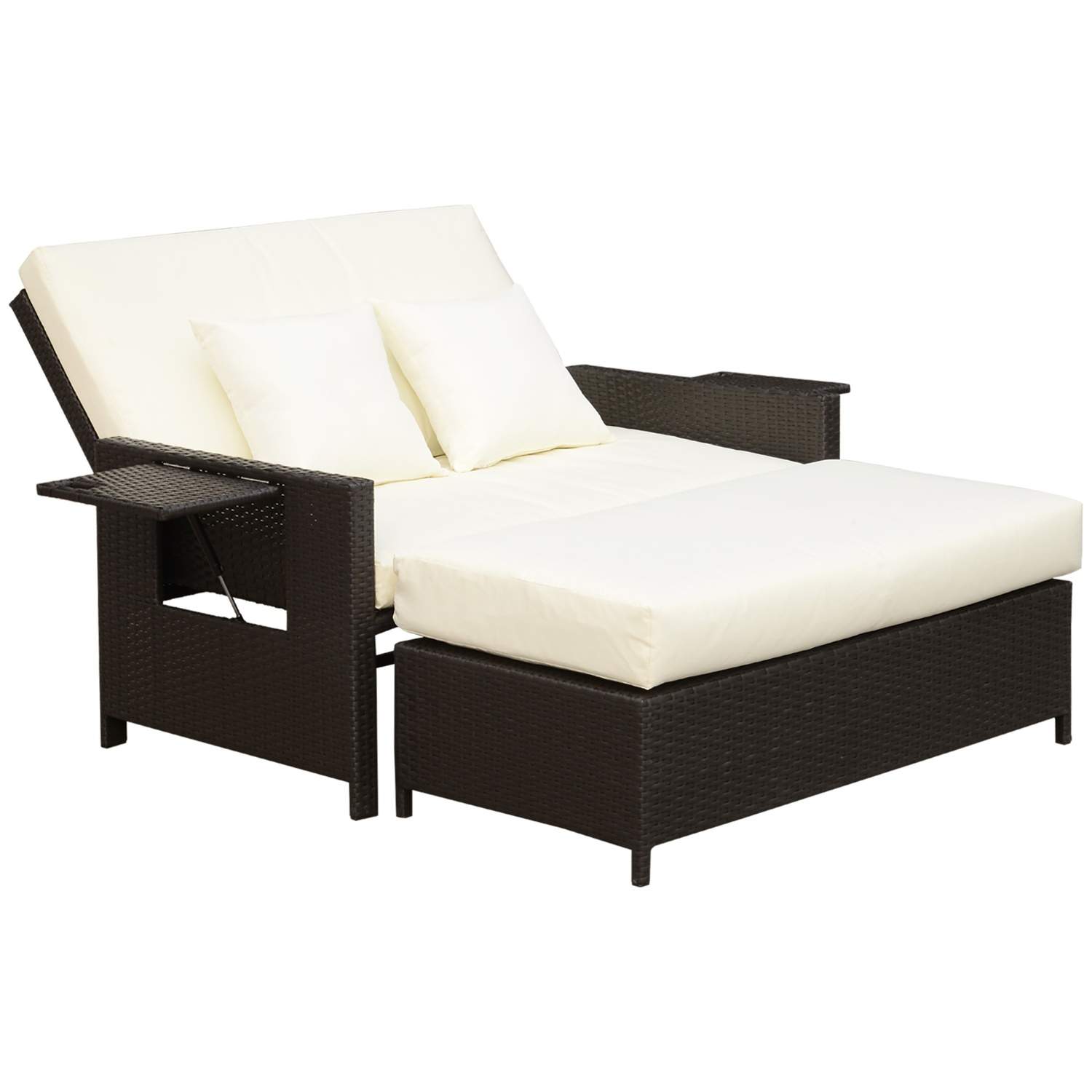 Brun 2-seters polyrattan Lounge med pute og krakk
