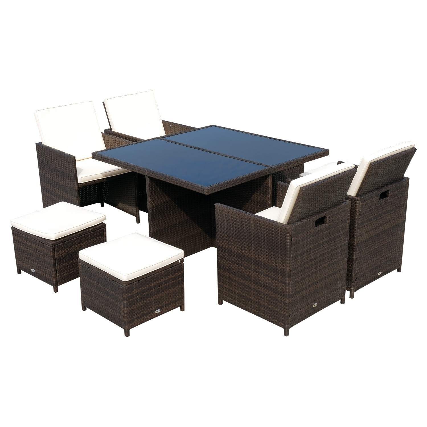 Spisegruppe i Polyrattan 21 Deler med Brune Puter