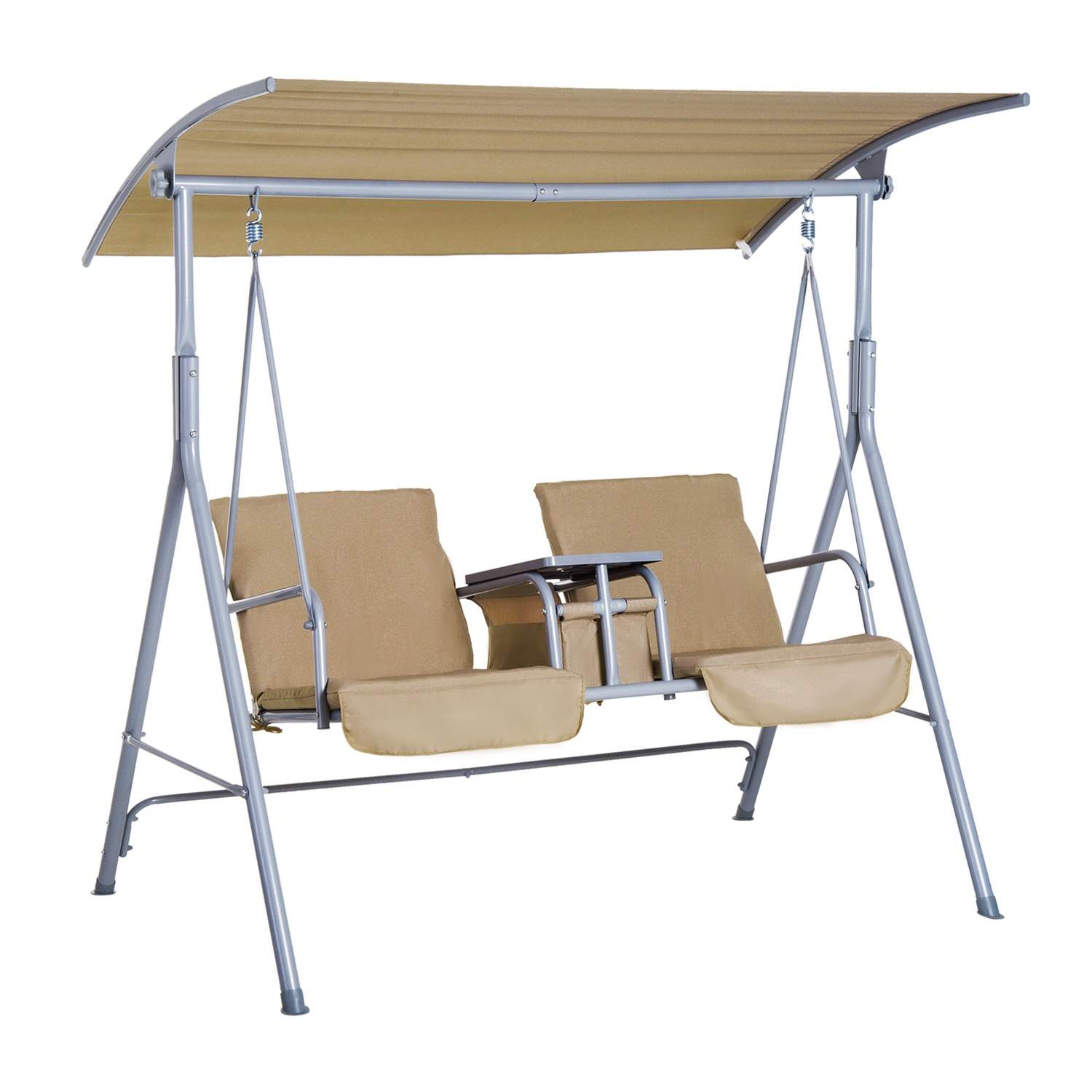 Hagehuske 2-seter med solbeskyttelse beige