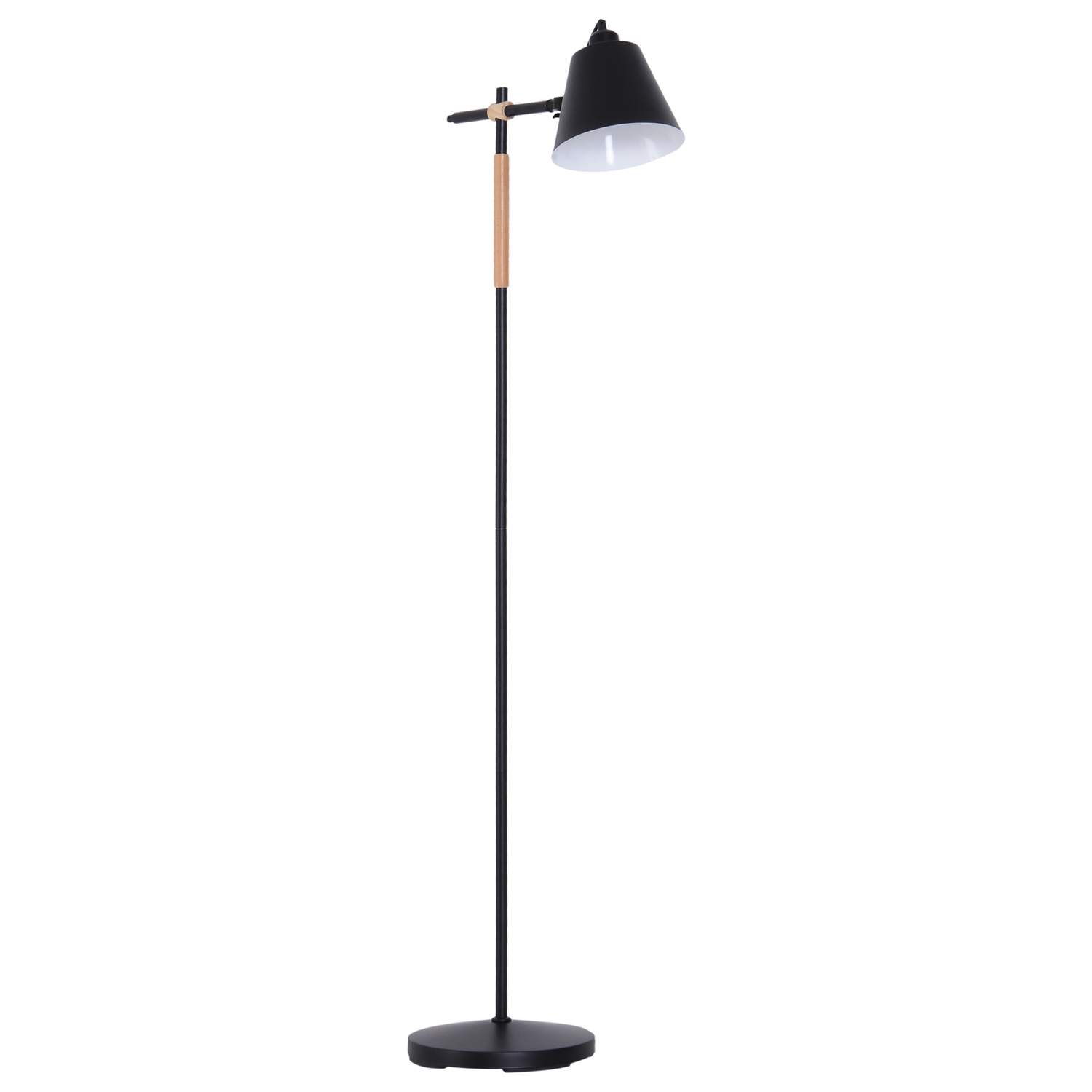 Industrigulvlampe i tre og metall, svart/naturlig