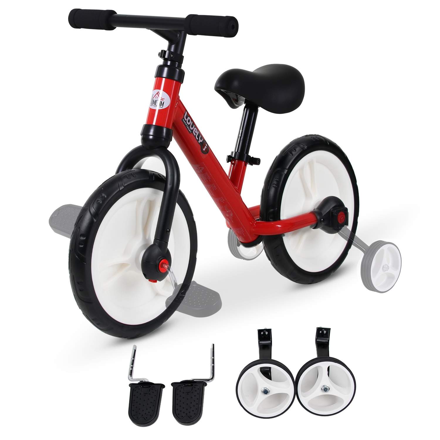 Rødbalansesykkel med pedaler, 2-5 år, Justerbar