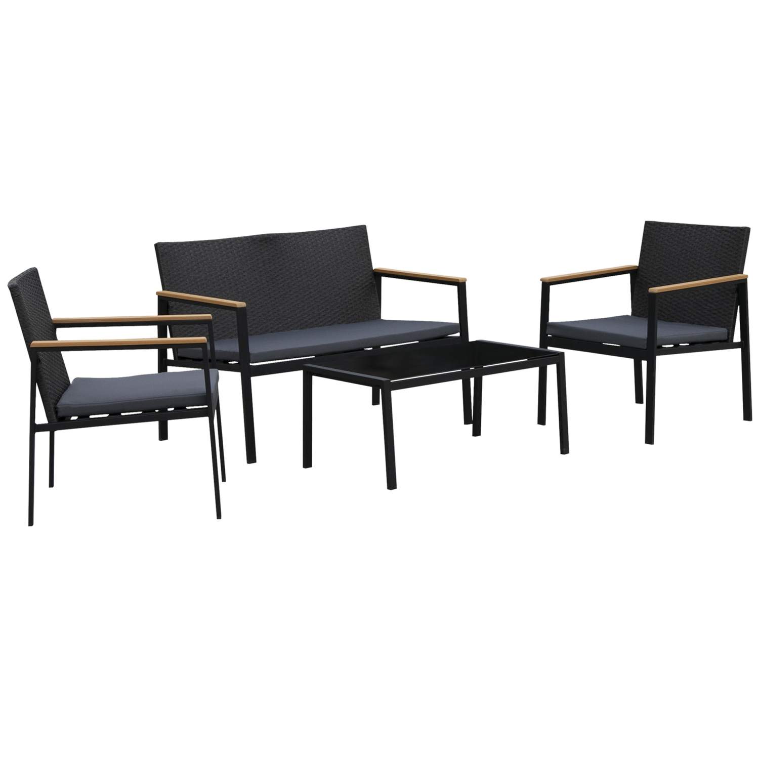 Hagemøbelsett 4 Pers, Sort Plastrotting
