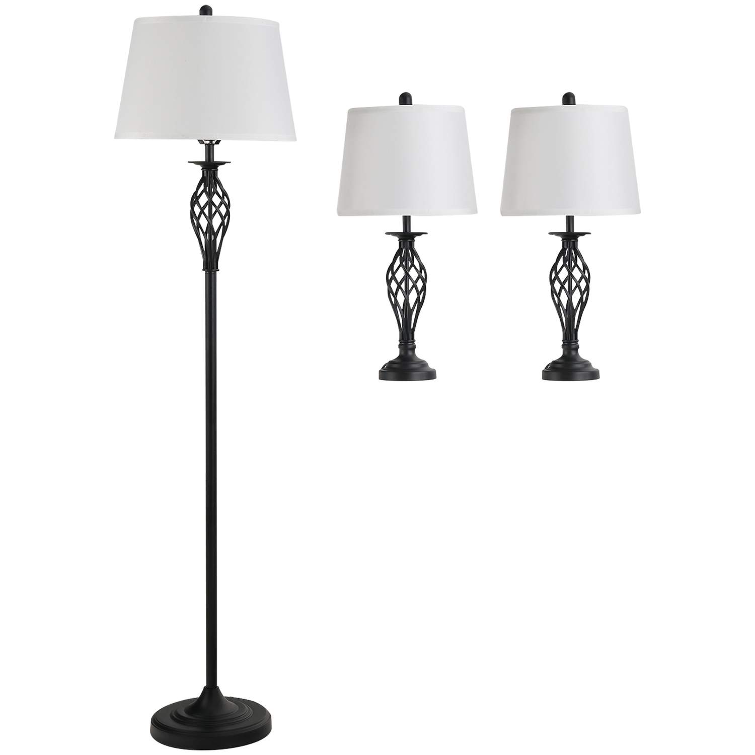 Vintage lampesett: 2 bordlamper og 1 gulvlampe i metall