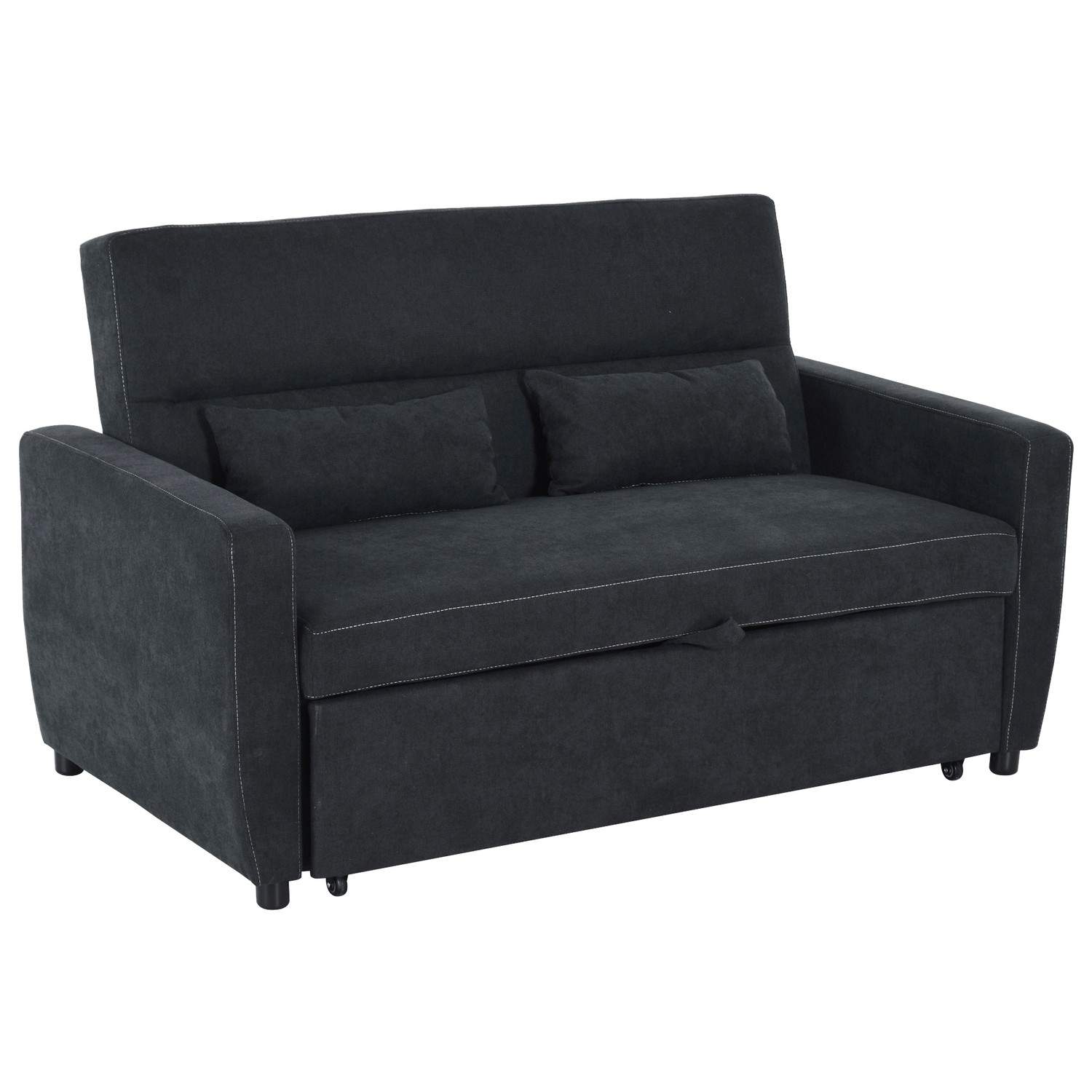 Sort 2-seters sammenleggbar sovesofa i stoff