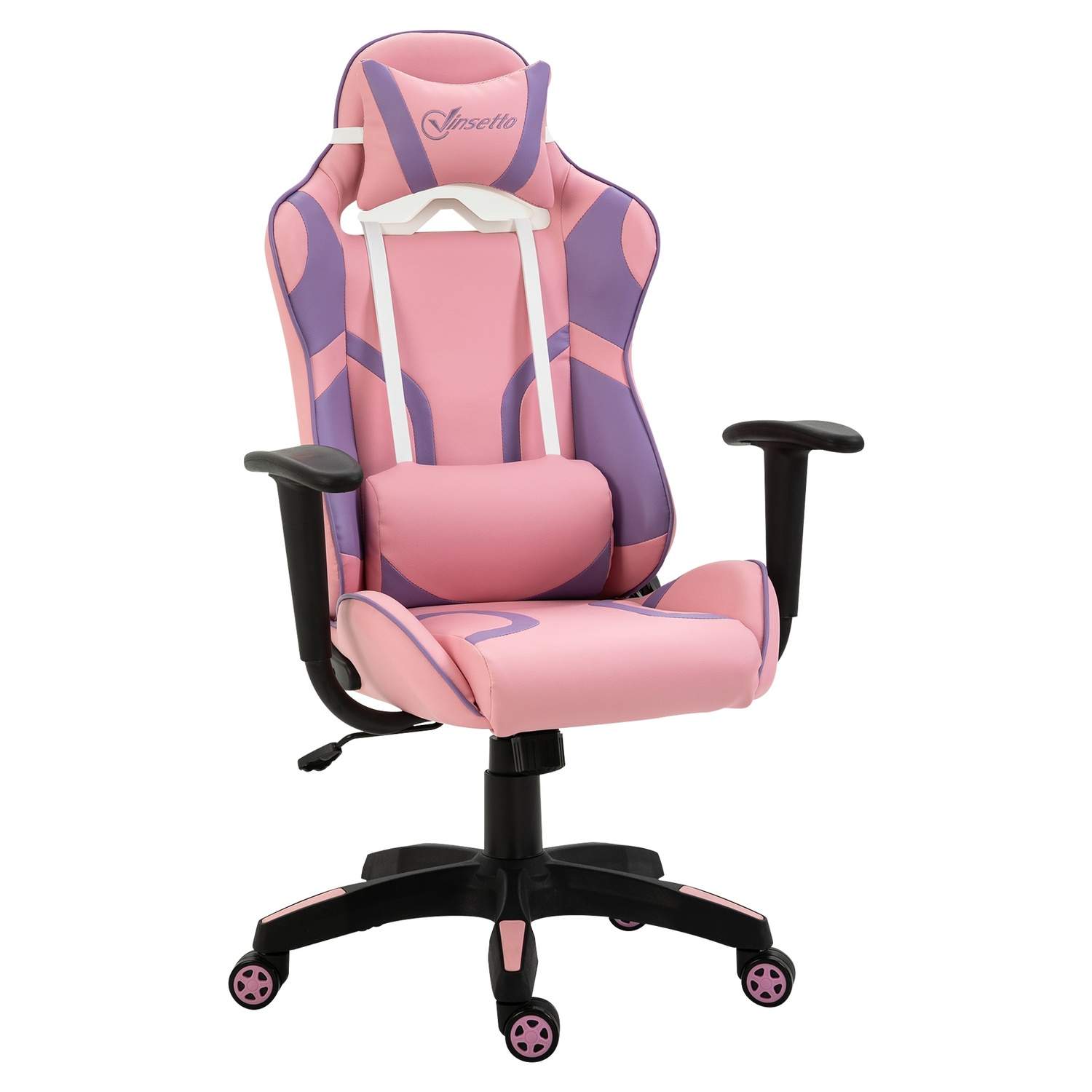 Ergonomisk spillestol med massasje, rosa/lilla
