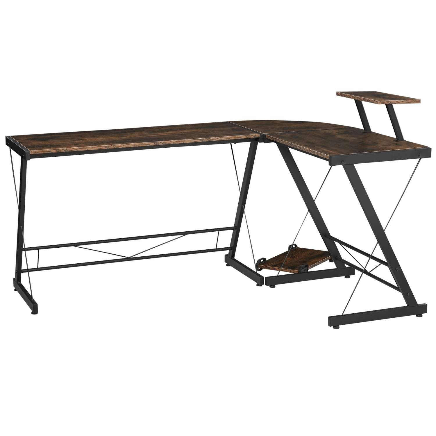 Hjørnepult i vintagestil, brun-svart, 155x115x91,5 cm