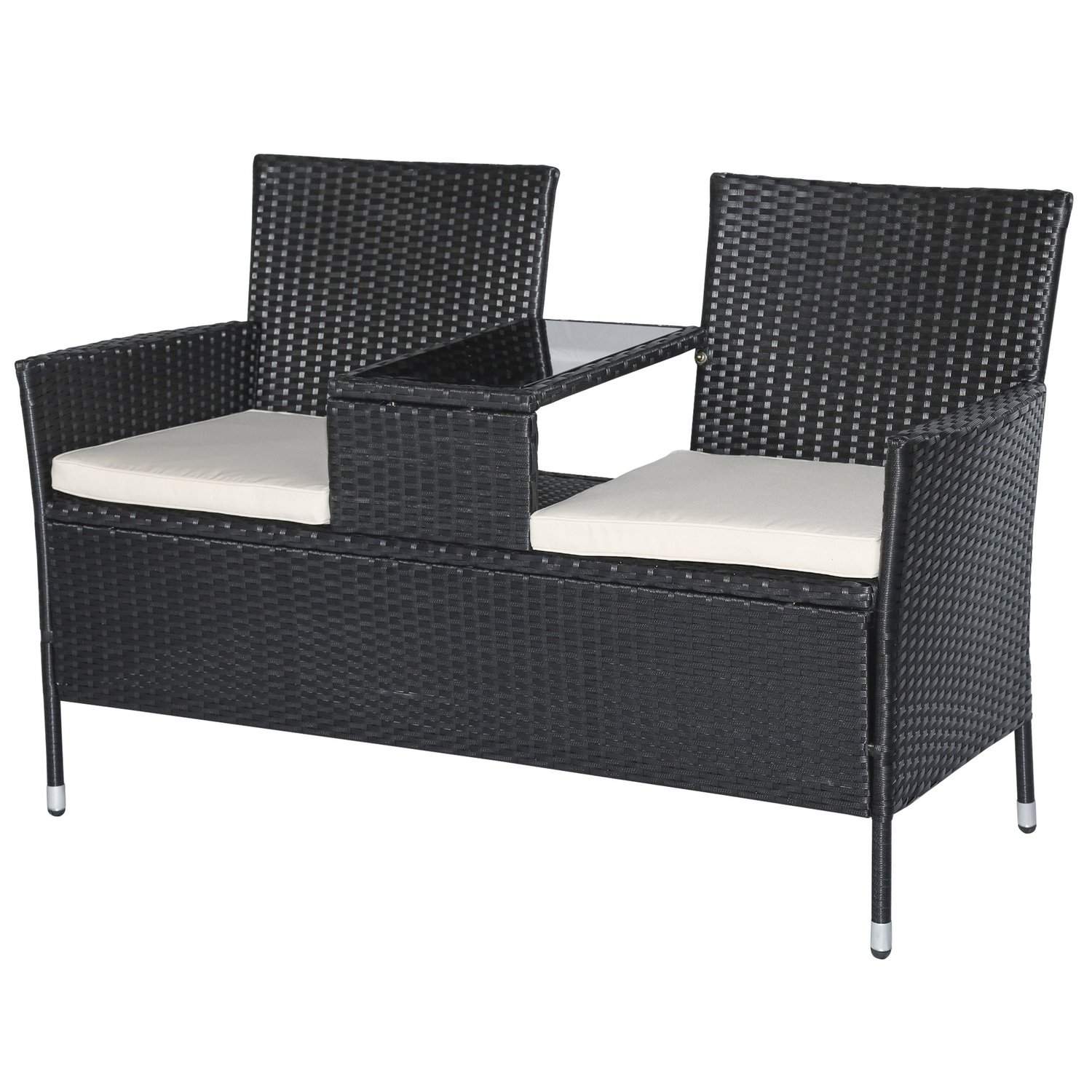 Sort 2-seters hagesofa i polyrattan