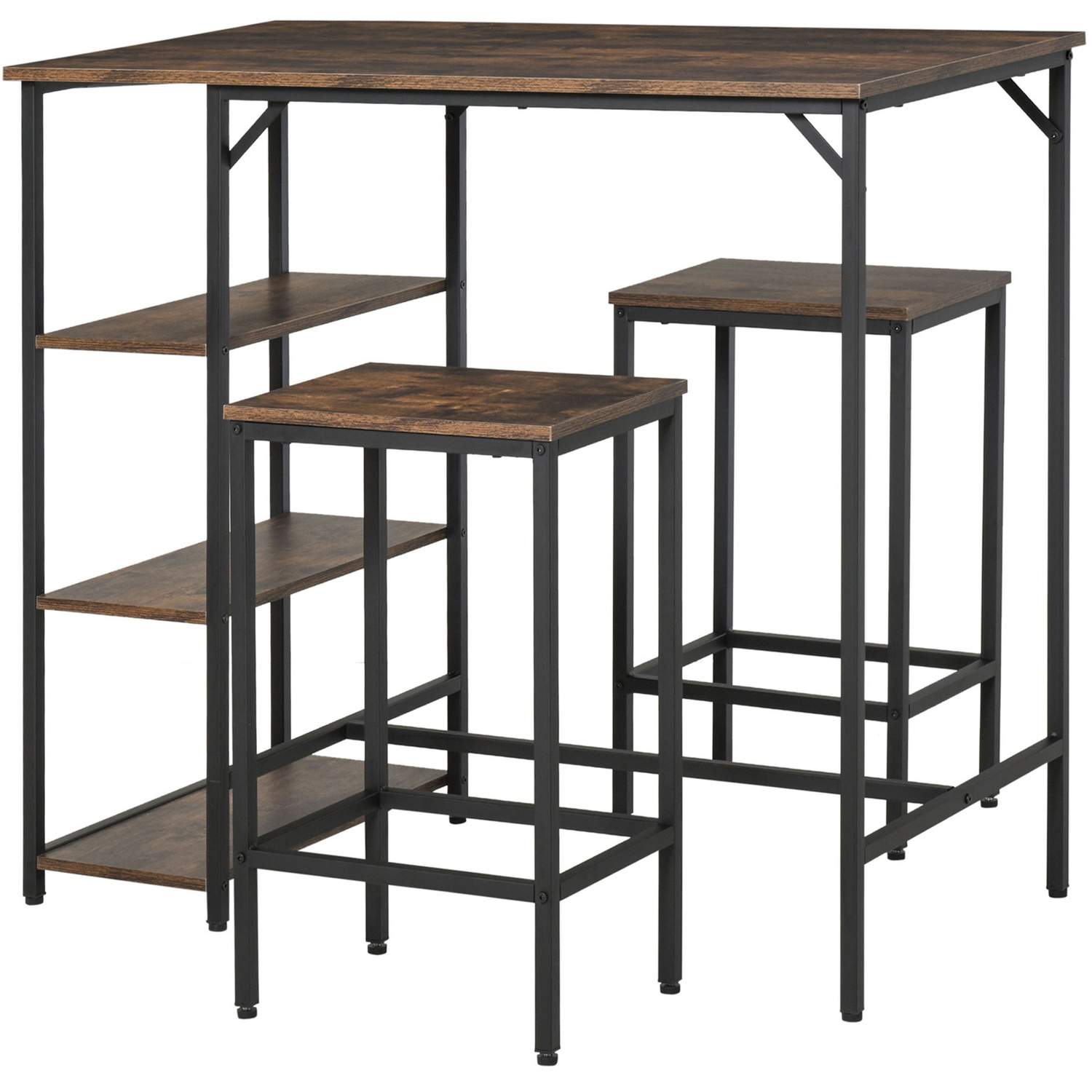 Rustikk barbordsett 3-delt med hyller 109x60x100cm