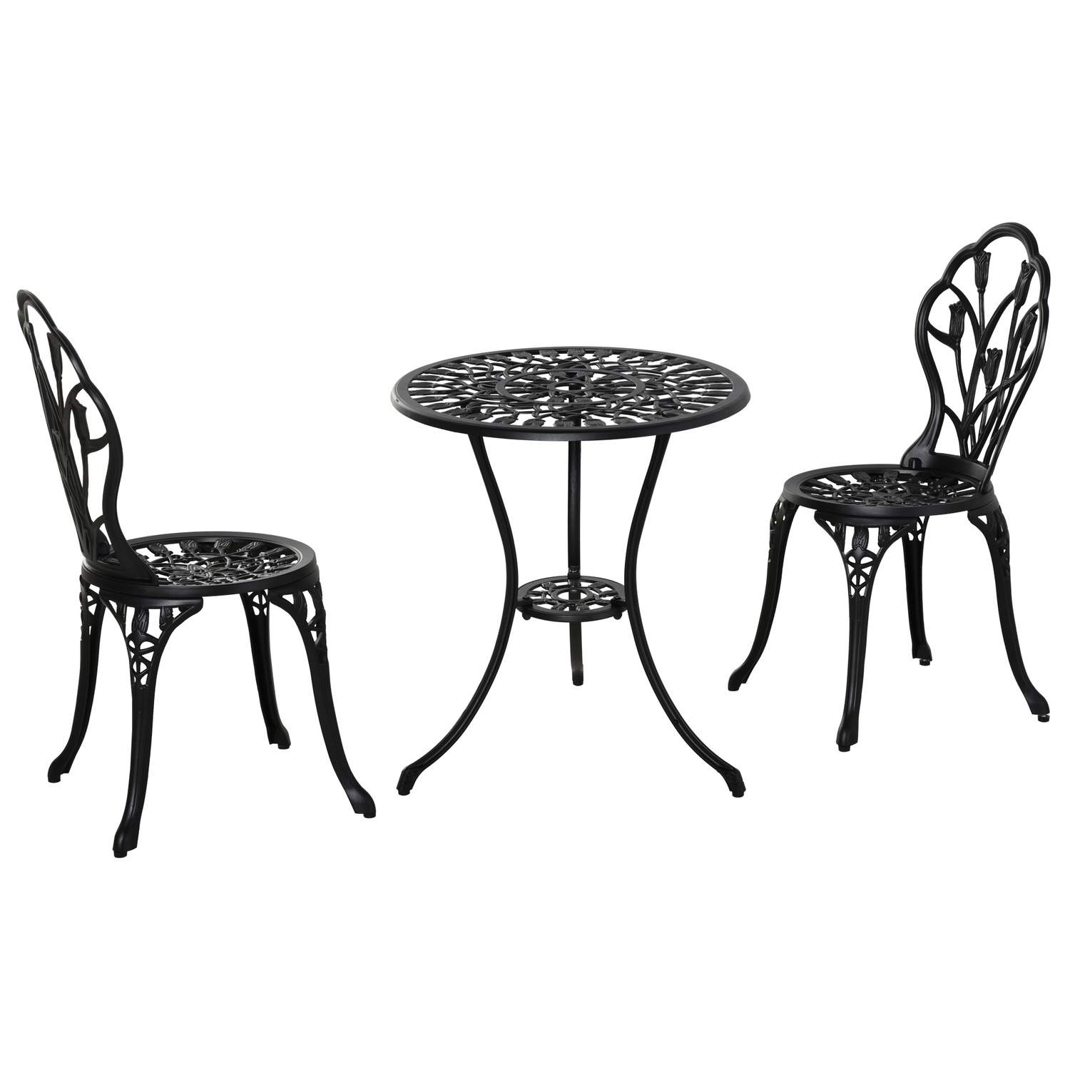 Sittegruppe for 2 i sort aluminium med bord og stoler