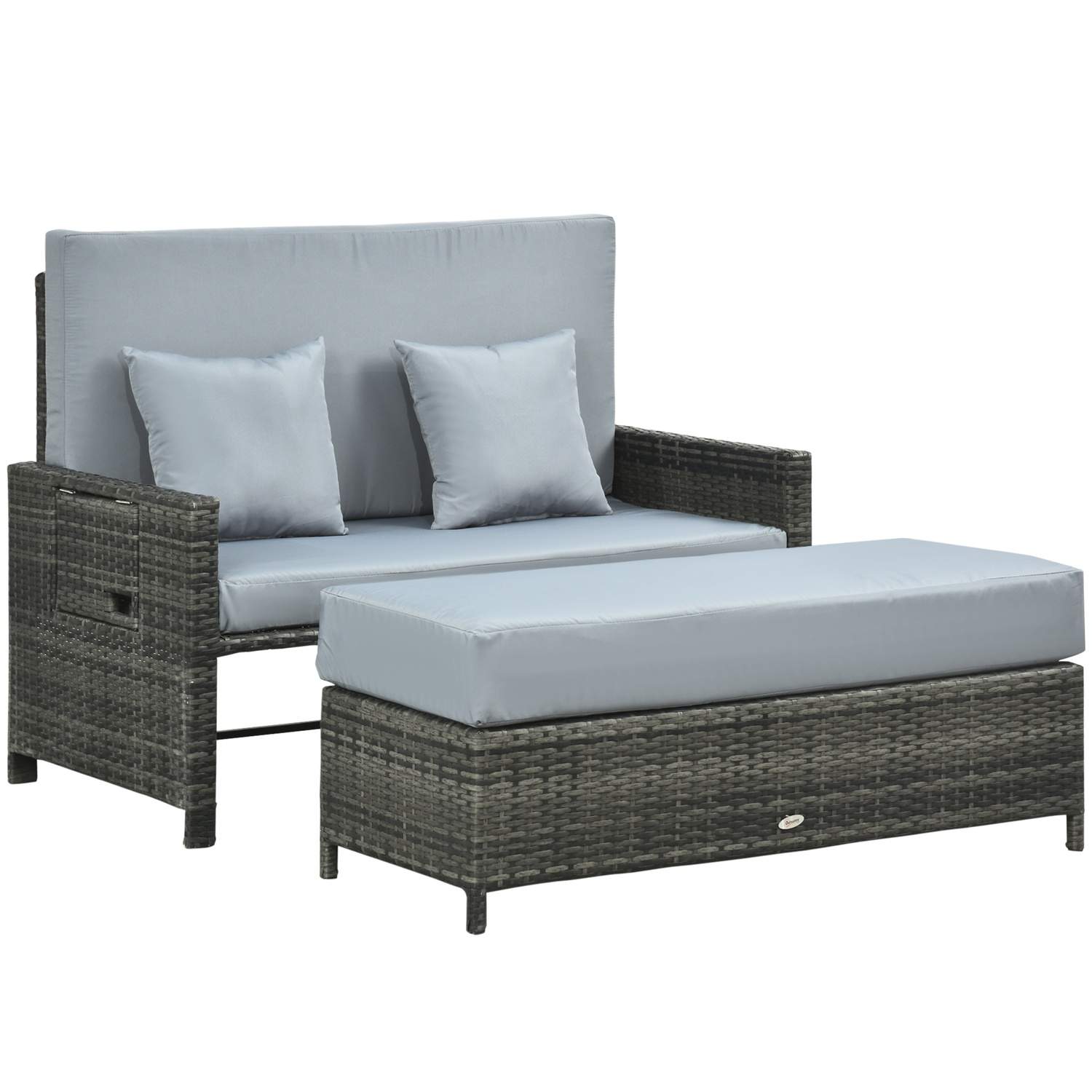 Grå 2-seters loungesofa i polyrattan med pute