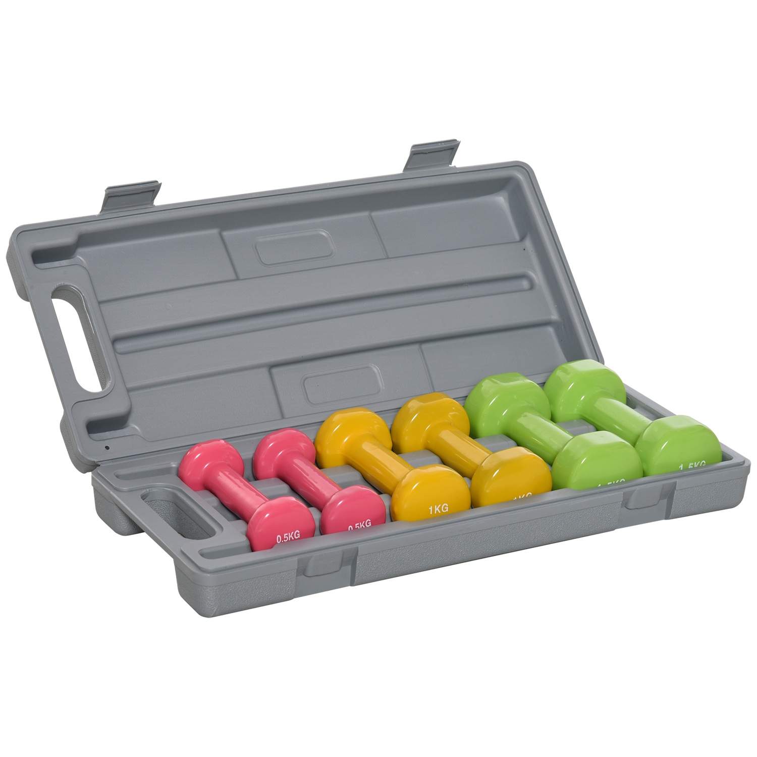 Fargerike stålhåndvekter 6-pack med etui for trening