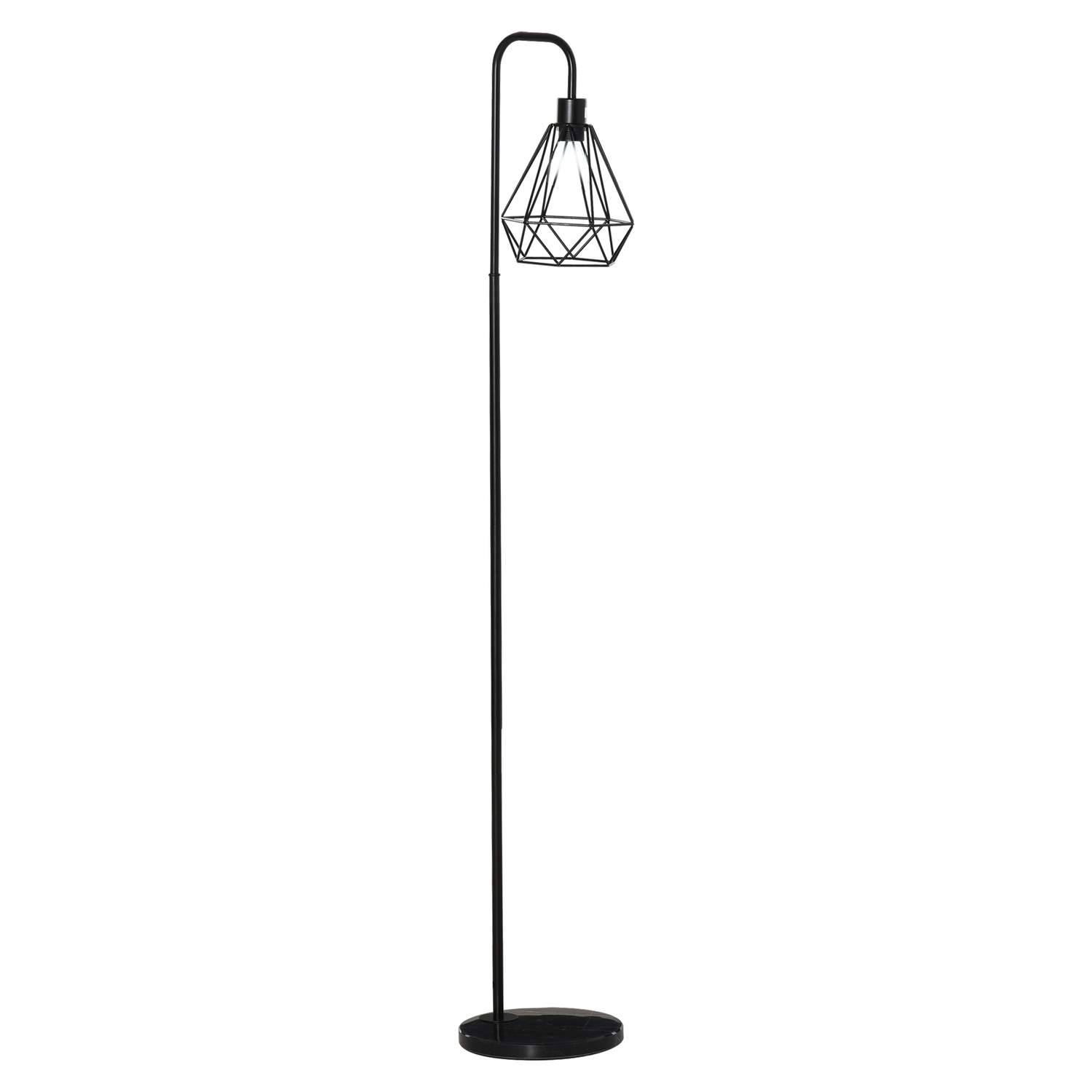 Industrigulvlampe E27, svart stål og marmor