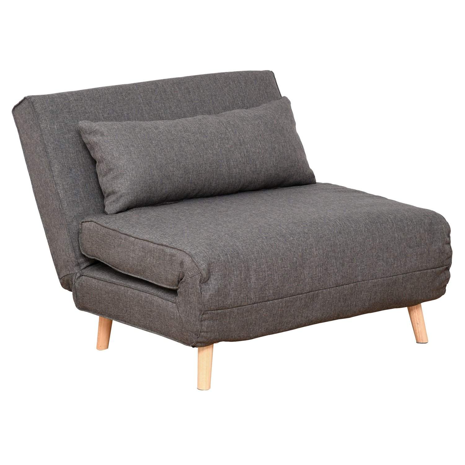 Liten grå sammenleggbar sovesofa med justerbar rygg