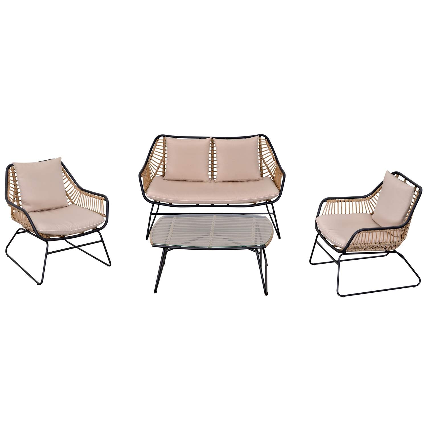 Polyrattan Sofasett 4 Pers Tebord Herdet glass