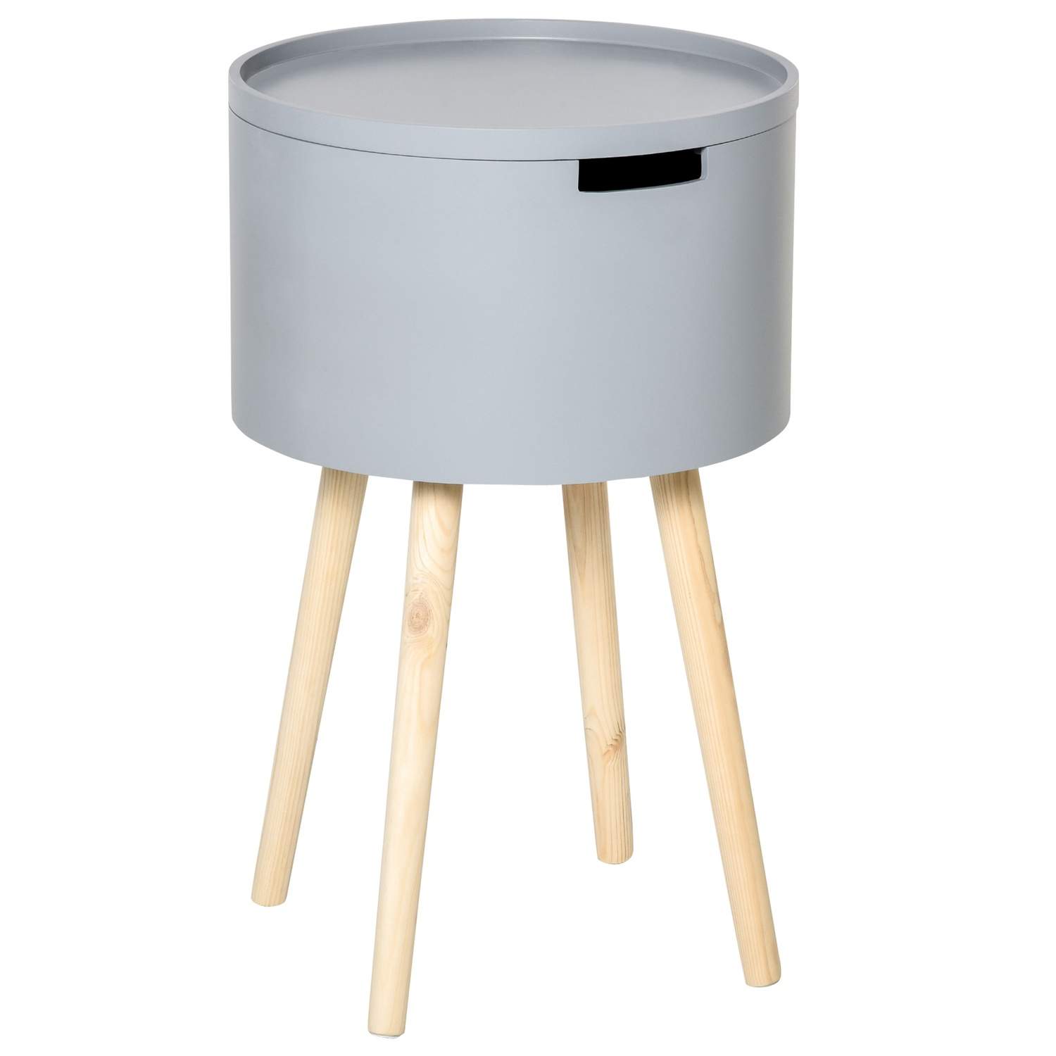 Rundt sidebord i skandinavisk design, grått/naturlig