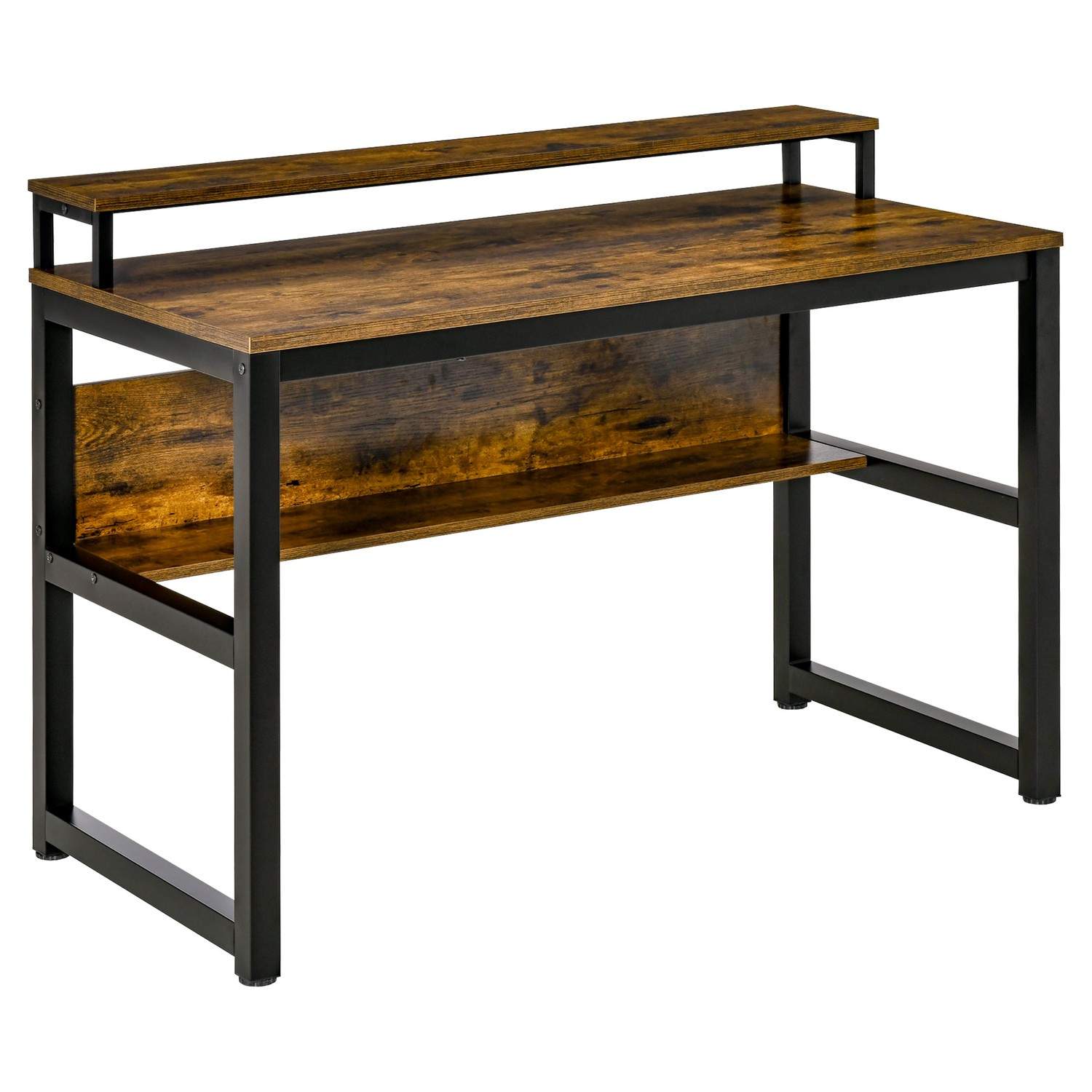 Industrielt kontorbord med hylle, rustikk brun