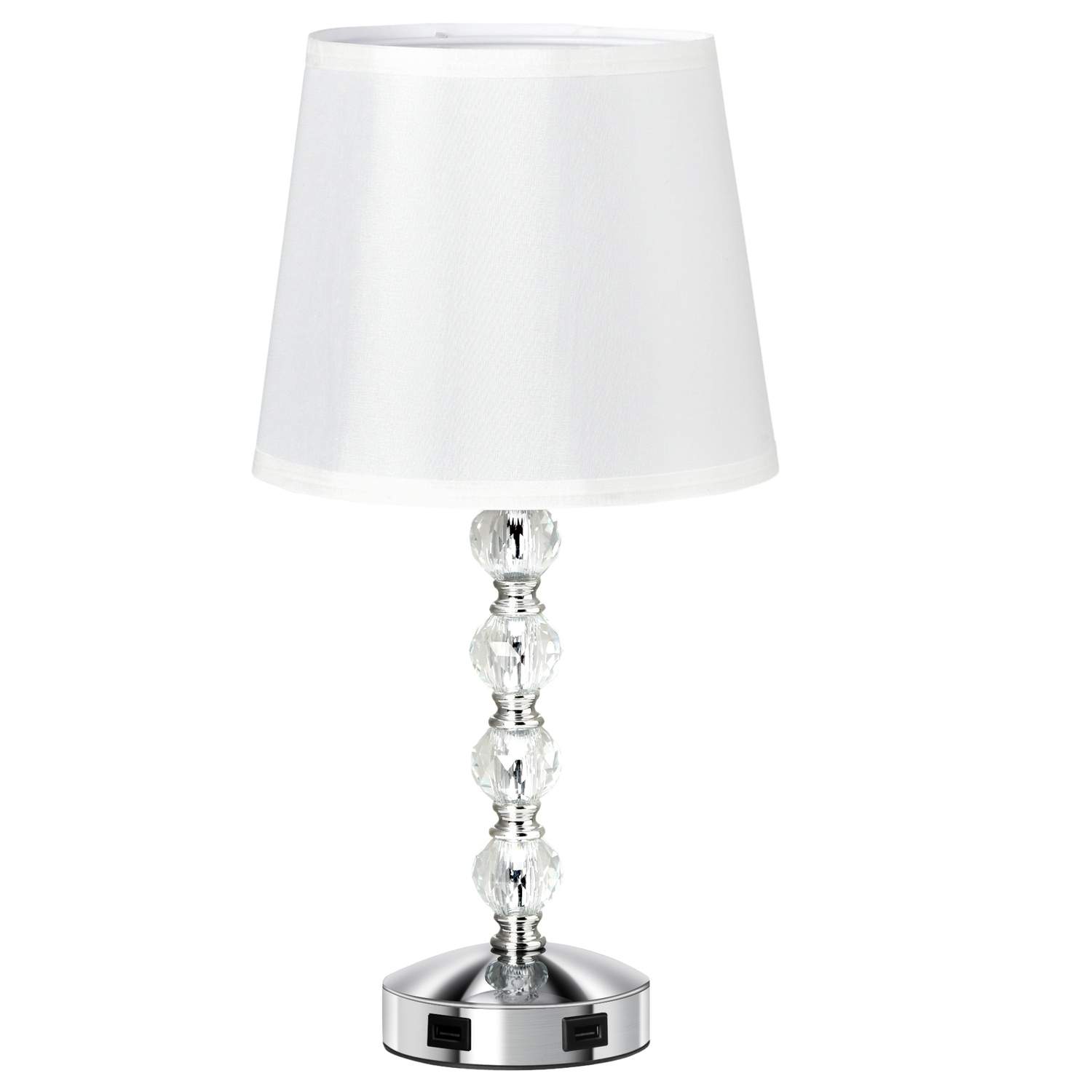 Krystallbordlampe med USB og Touch, Hvit/Sølv
