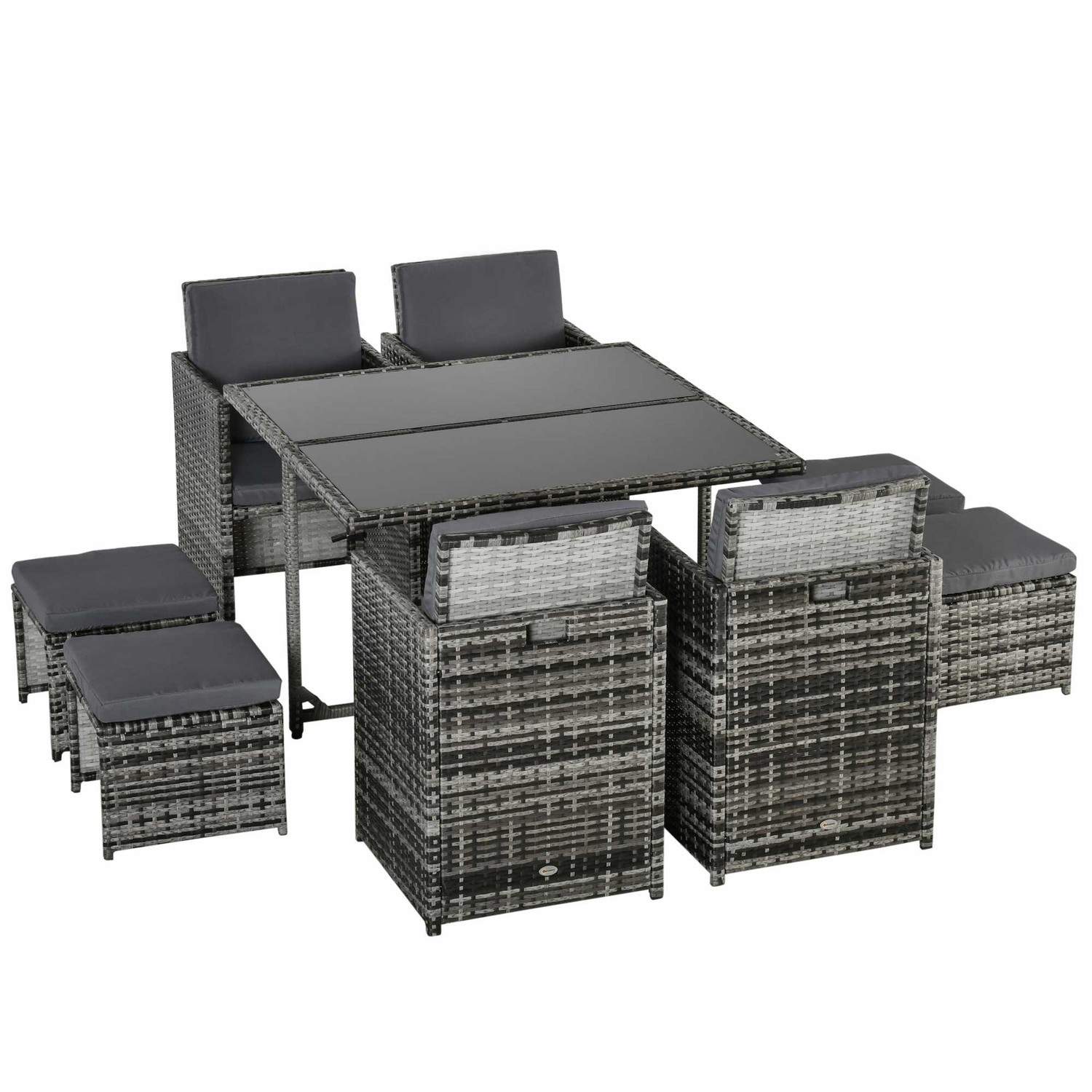 Sittegruppe 8 Pers Polyrattan med Grå Puter