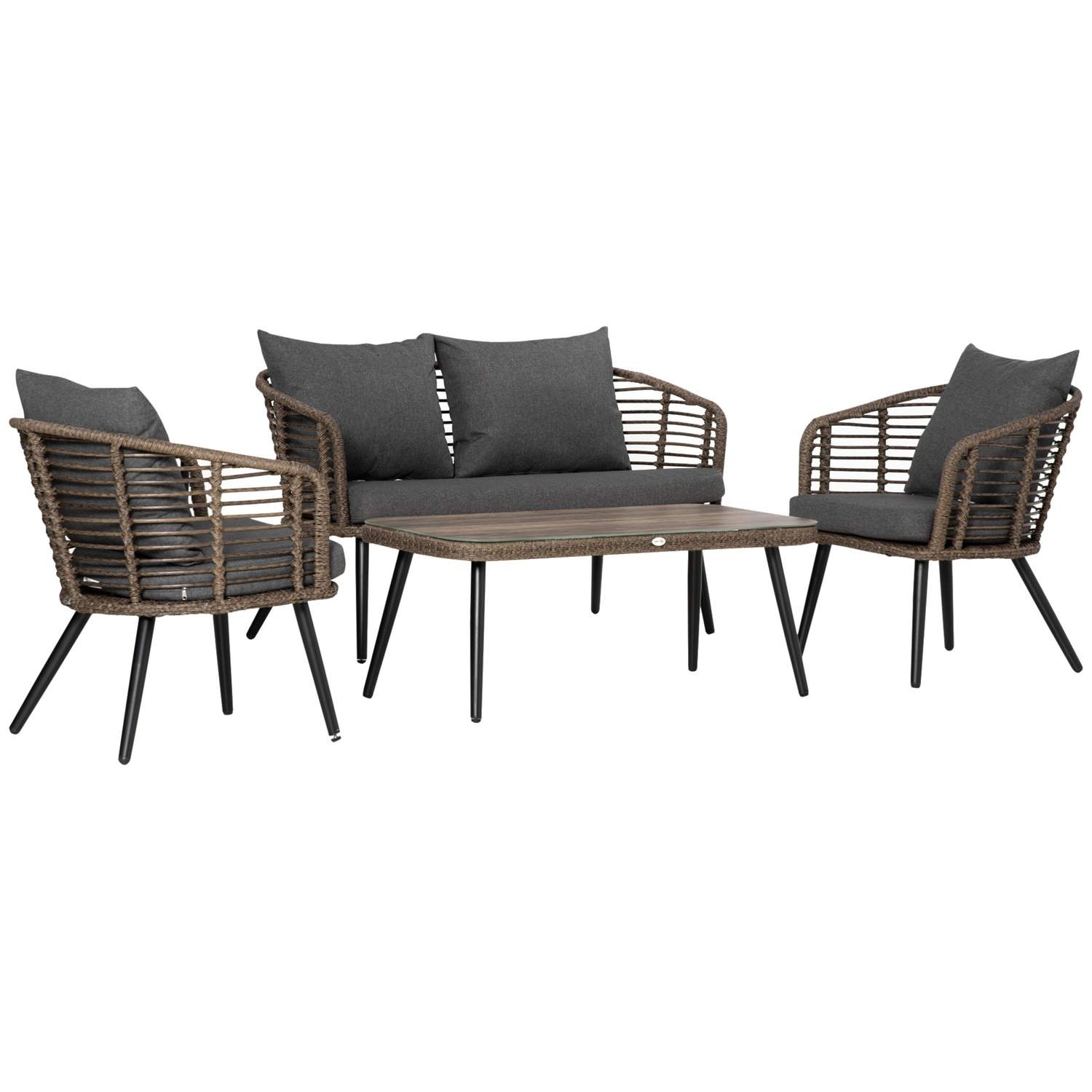 Polyrattan Hagemøbelsett 4 Pers Brun/Grå