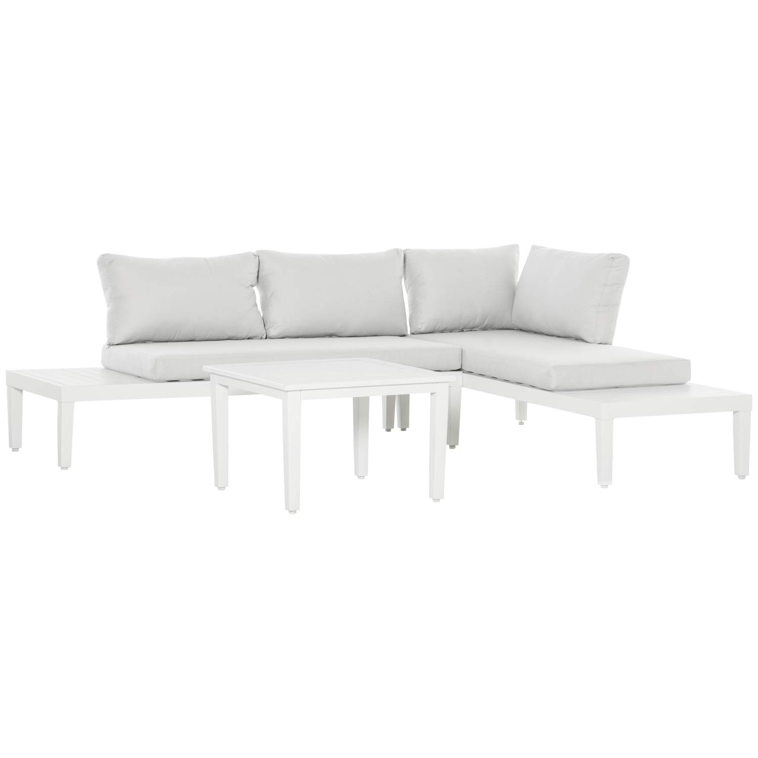 L-formet hagesofa i aluminium, kremhvit
