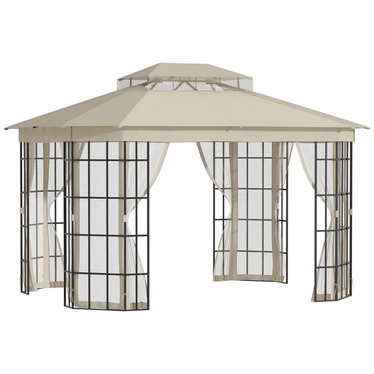 Partytelt 3,65x3m Dobbelttak Myggnett Sort/Beige