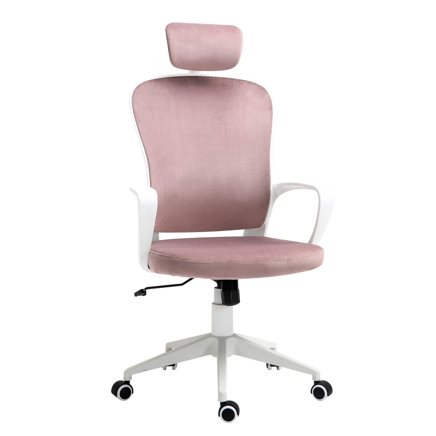 Ergonomisk rosa lederstol med nakkestøtte