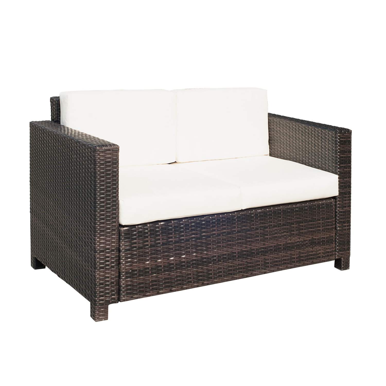 2-seters sofa i polyrotting med puter Brun/Hvit