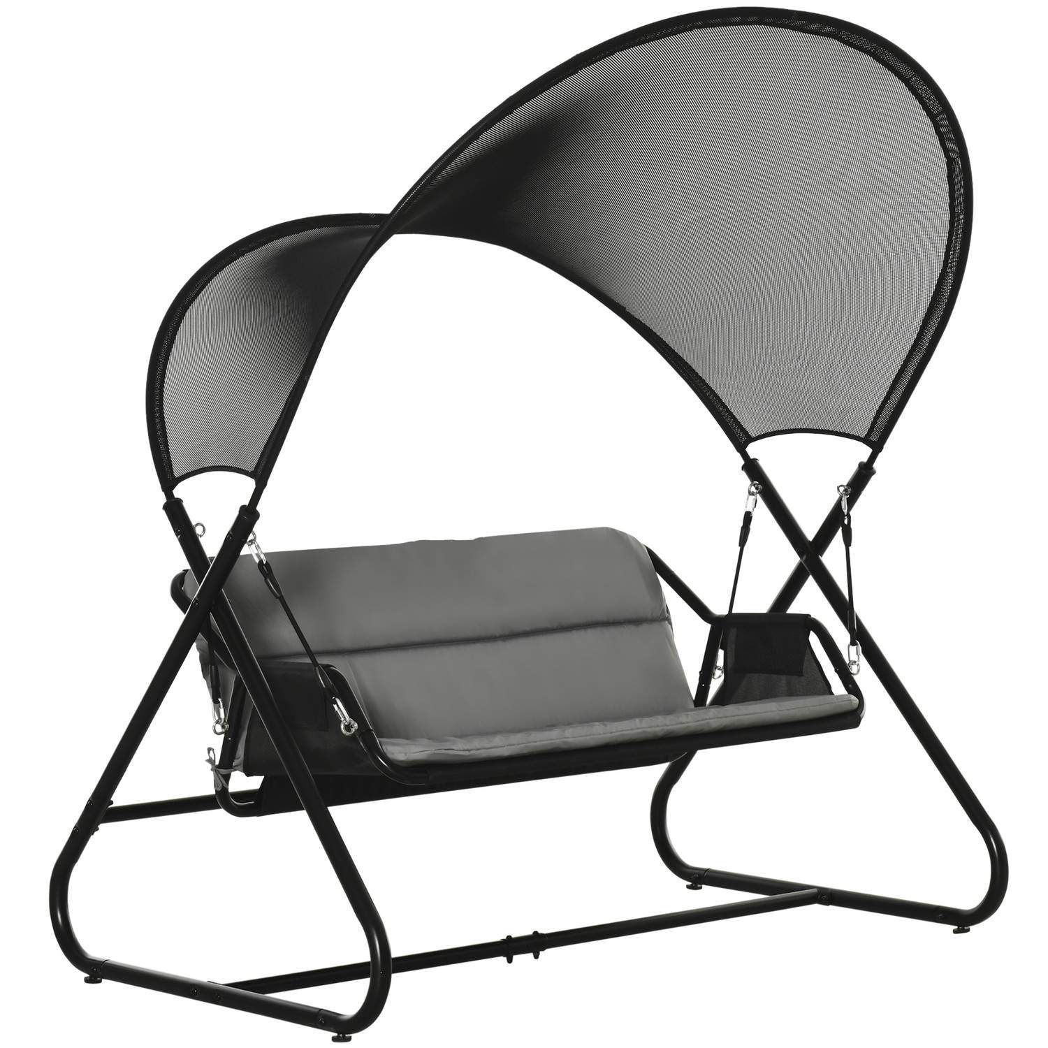 Utendørs gyngebenk for 2 med pute, sort 166x140x187 cm
