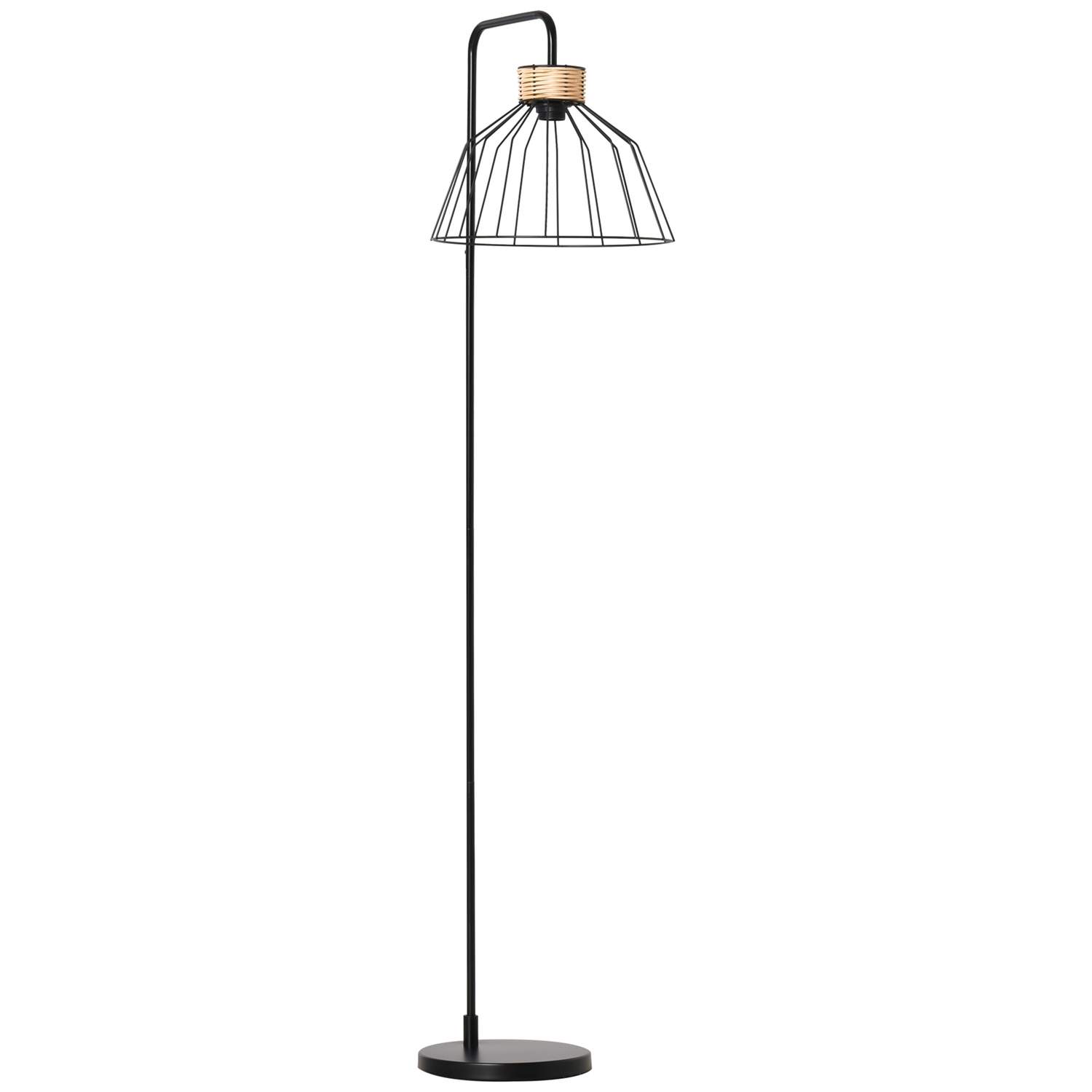 Stilig vintage gulvlampe i metall og rotting