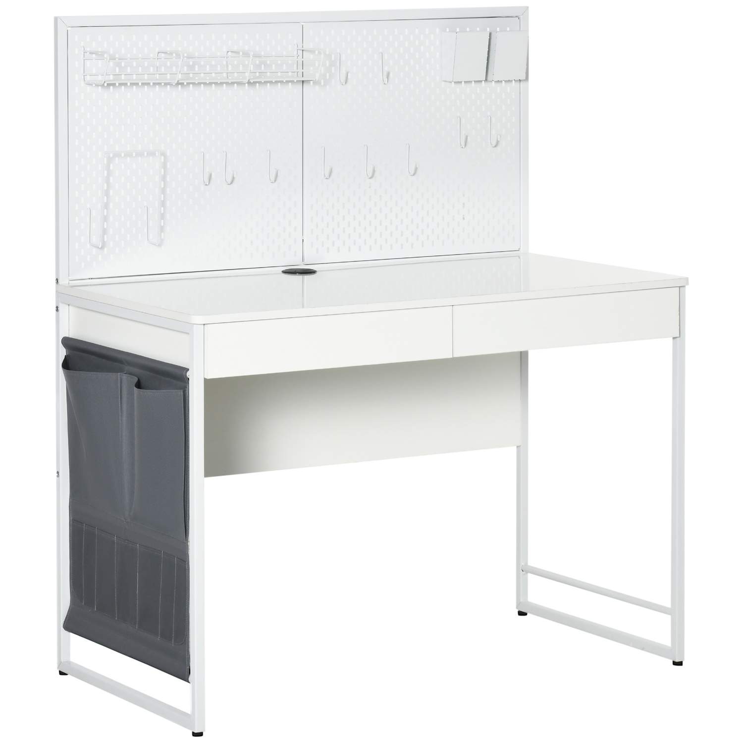 Databord med oppbevaring, Hvit/Grå, 110x58,5x127 cm