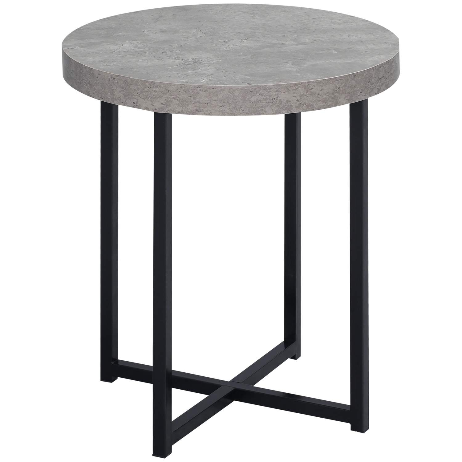 Rundt sidebord i betonglook med hylle, grå