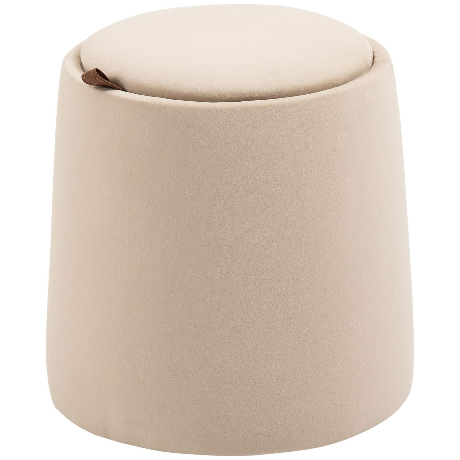 Beige rund krakk med fløyelslook med oppbevaring, Ø44x47,5cm