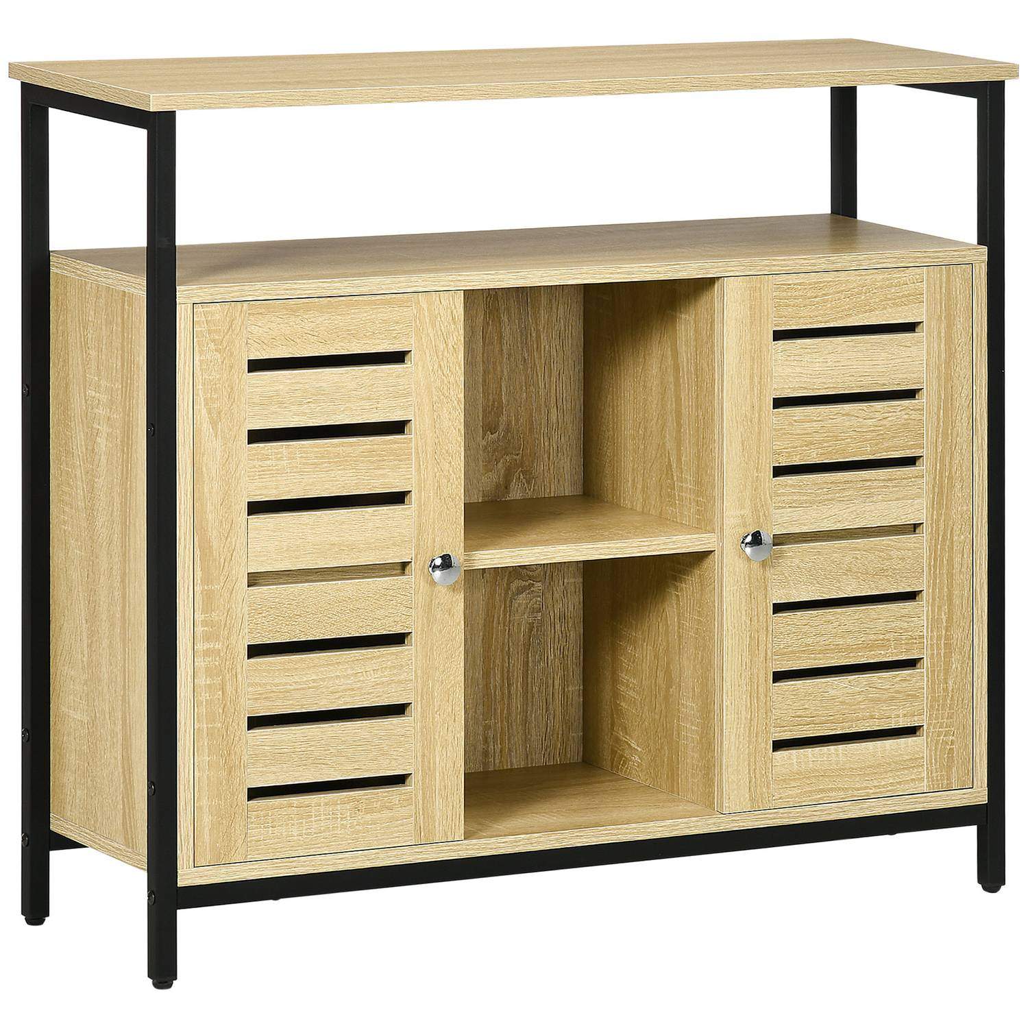 Kommode med 2 dører og 3 hyller, naturlig, 90x30x79,5 cm