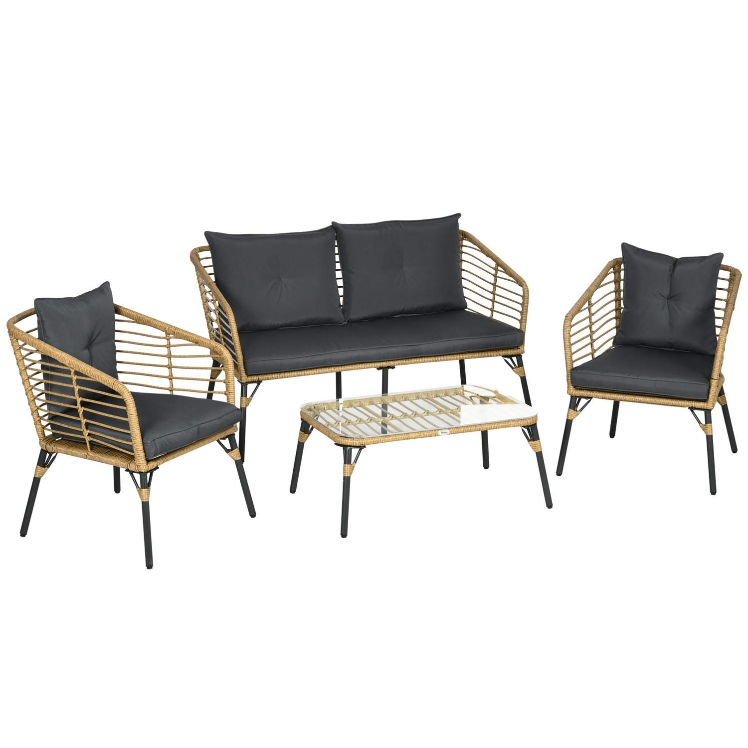 4-delt hagemøbelsett i Rattan Boho-stil