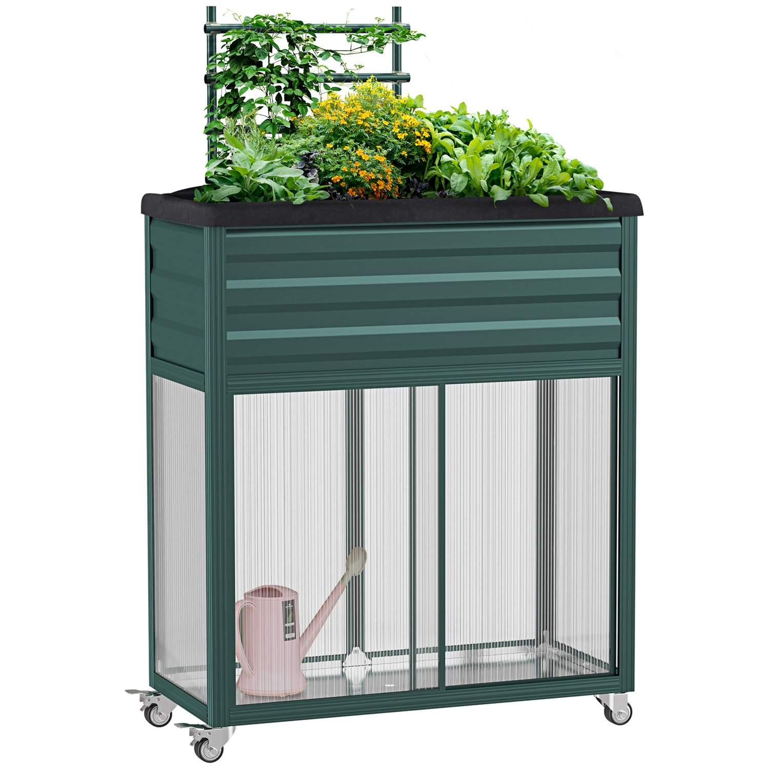 Grønn høyseng med espalier og hylle for balkong