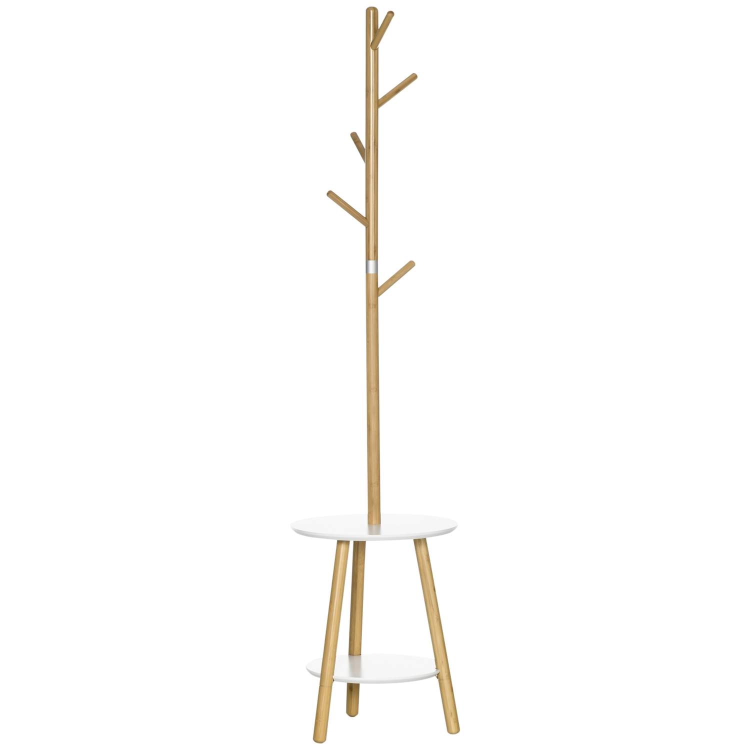 Klesstativ med 5 kroker & sidebord, 171 cm, natur/hvit
