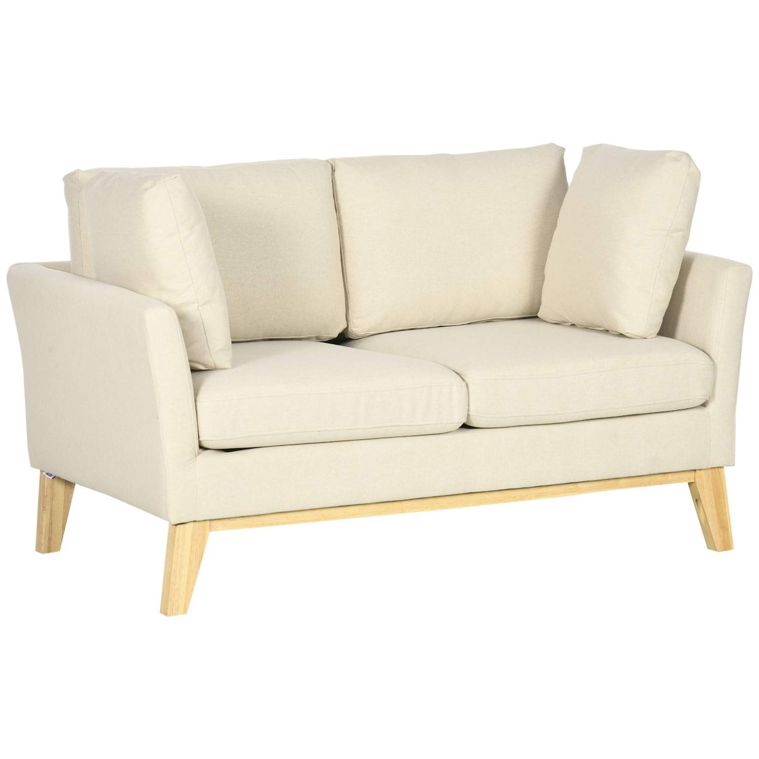 Beige 2-seters sofa i linlook med puter