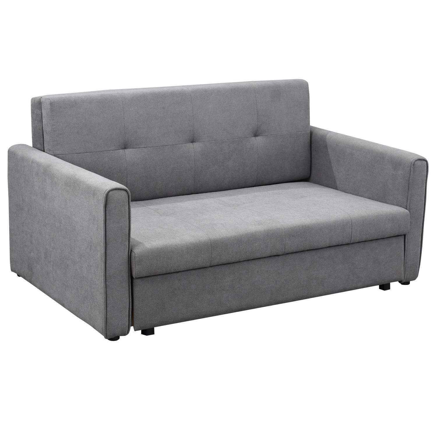 Grå 2-seters sovesofa med oppbevaring og ryggpute