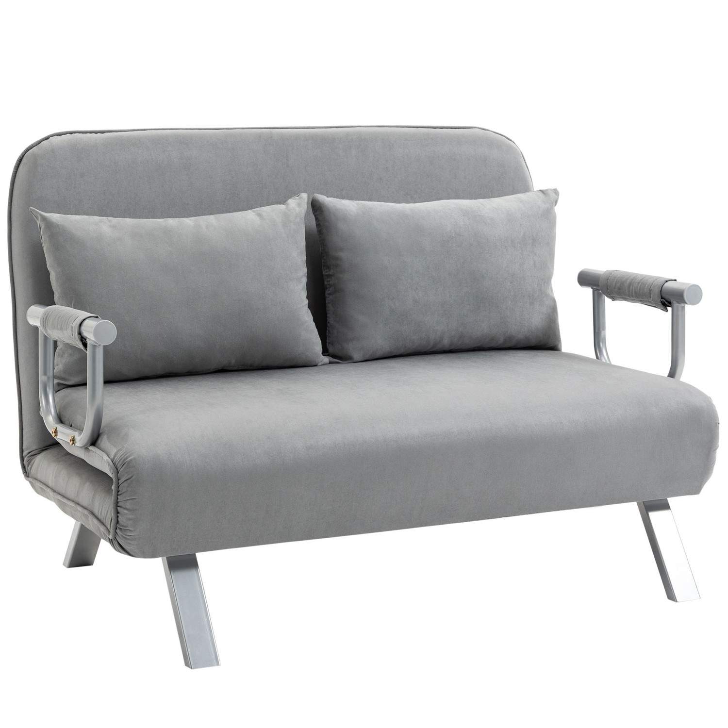 Lys grå sovesofa med puter, justerbar og robust