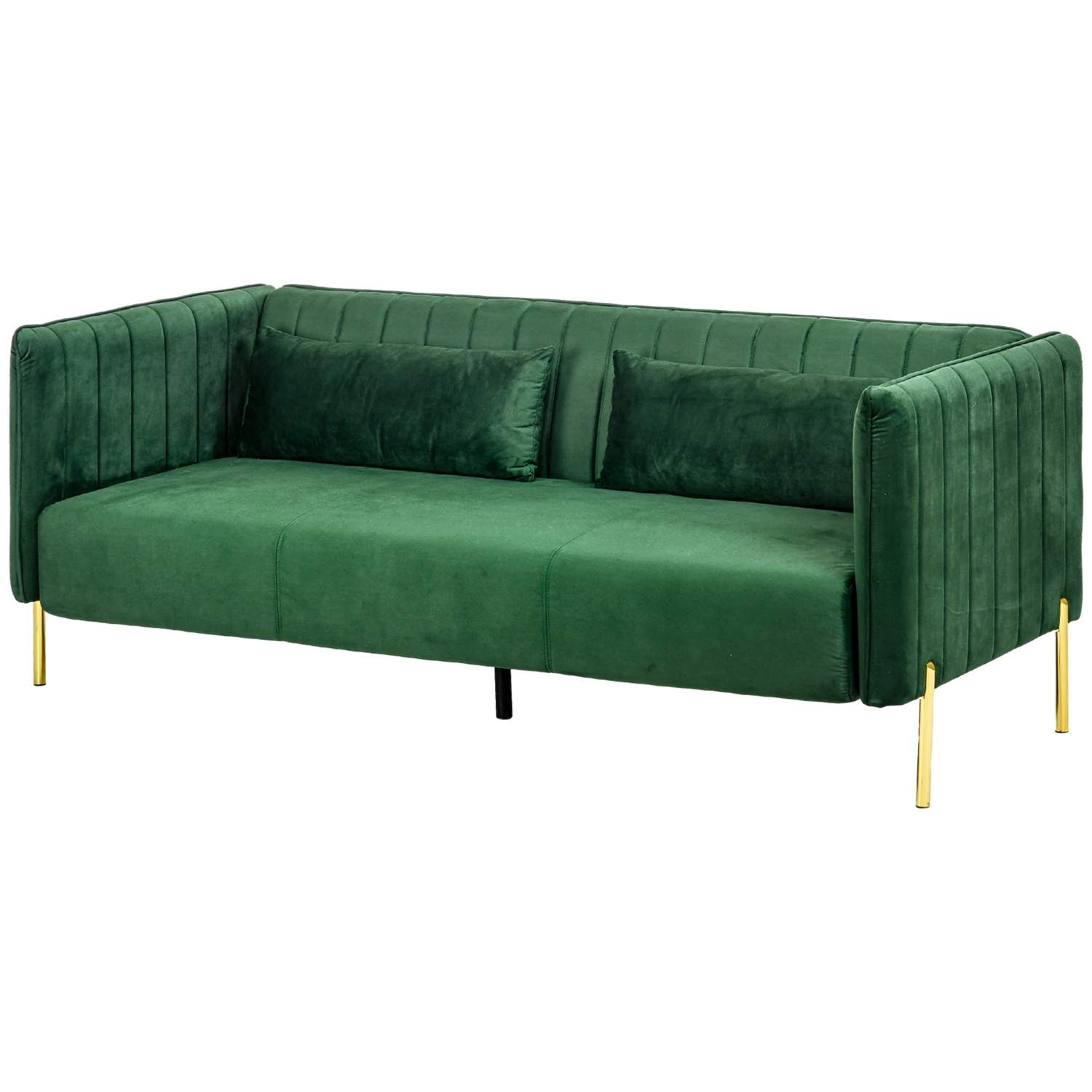 Grønn 3-seters sofa i fløyel med armlener