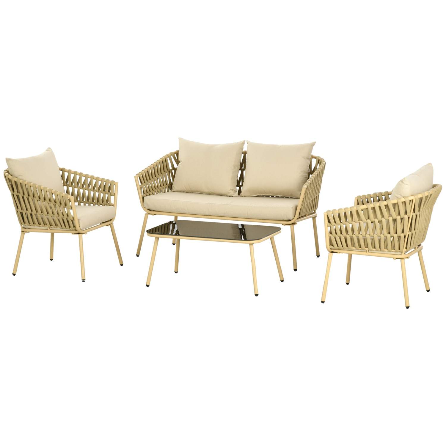 Rattan hagemøbelsett 4-delt Khaki