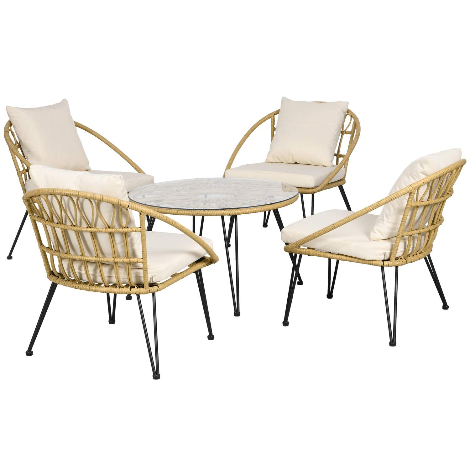 Hagemøbelsett Rattan Beige 5 deler