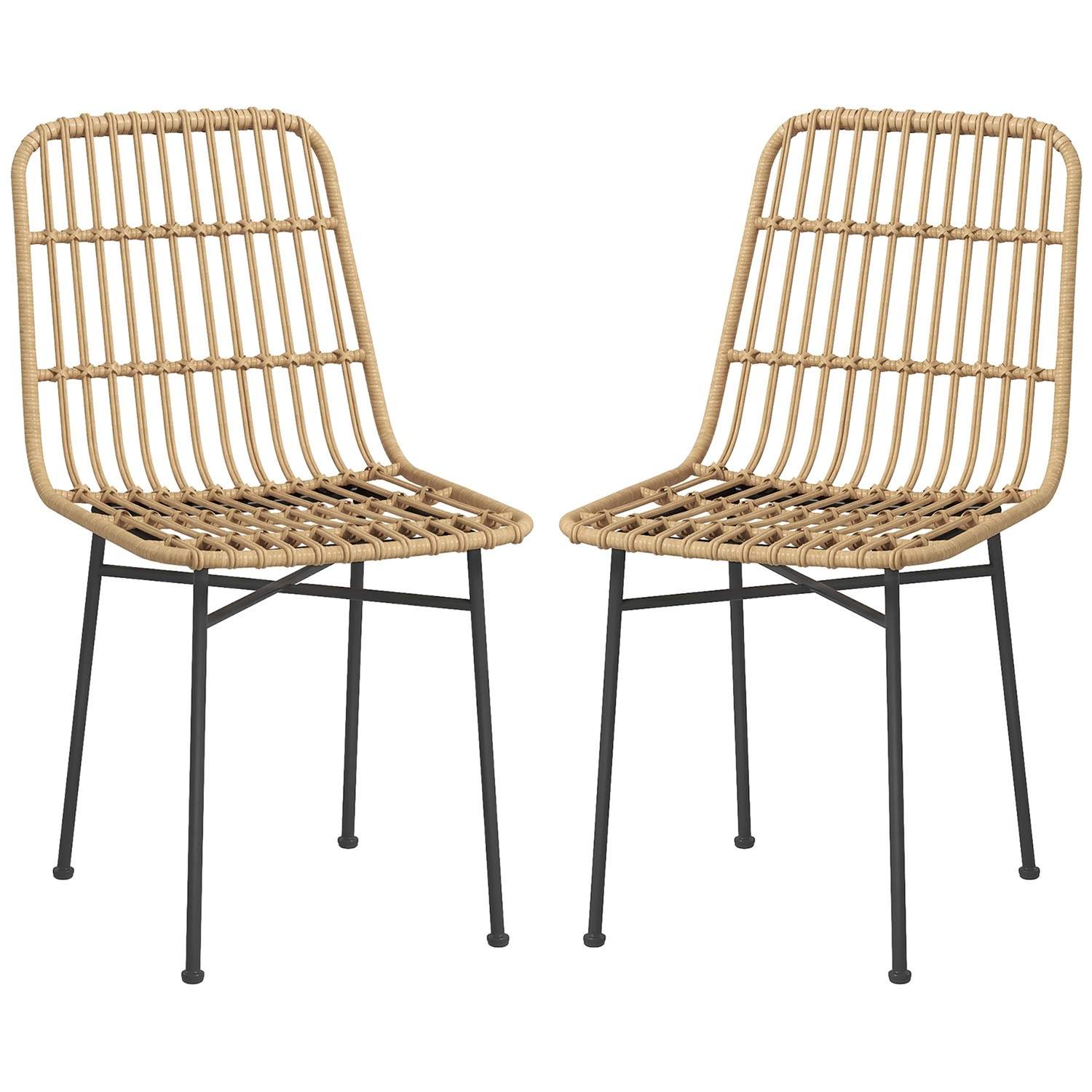 Sett med 2 spisestuestoler med gul rotte-look i stål