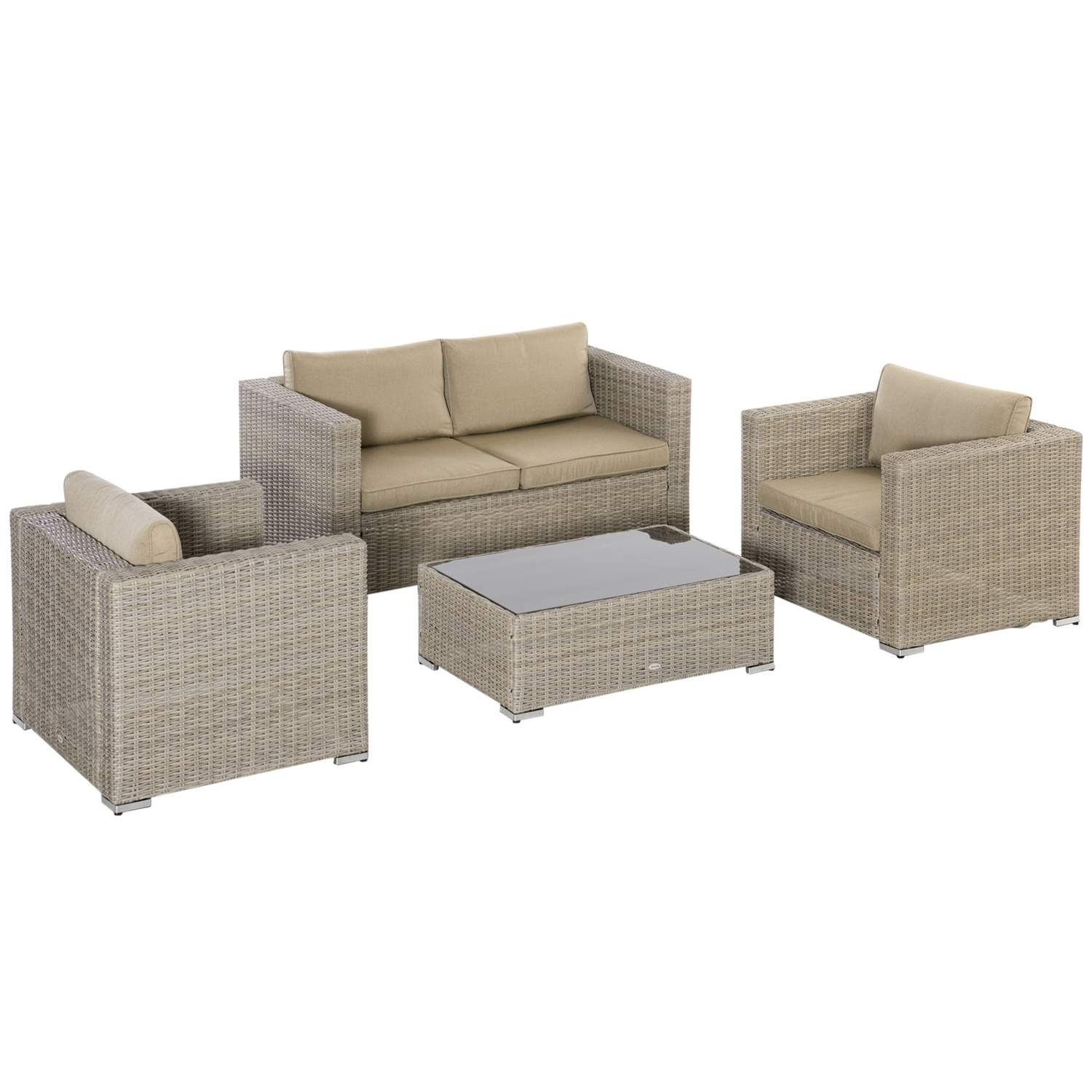 Polyrattan Loungesett 4 Pers Khaki/Beige