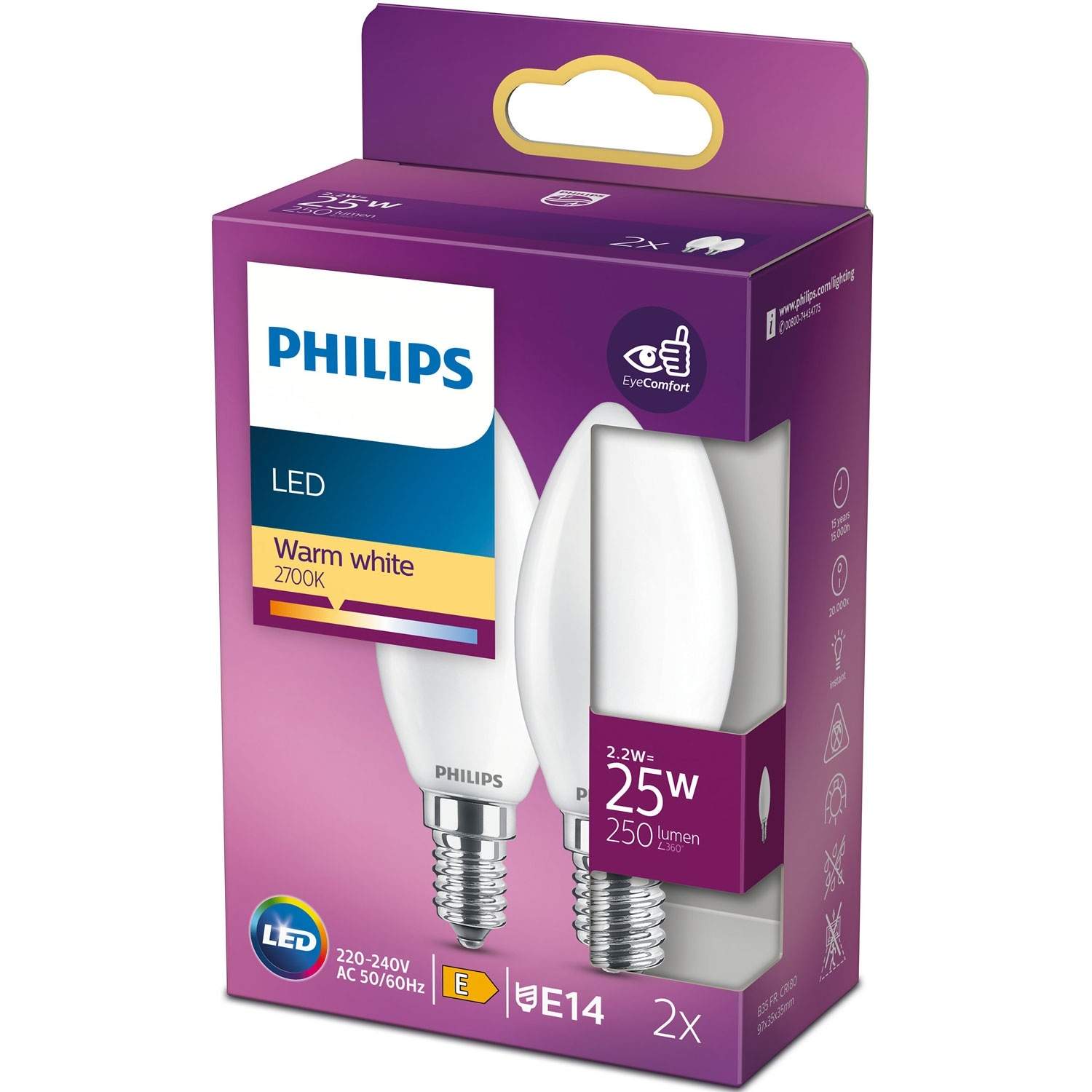 2-pakning LED E14 Crown 25W Frost 250lm