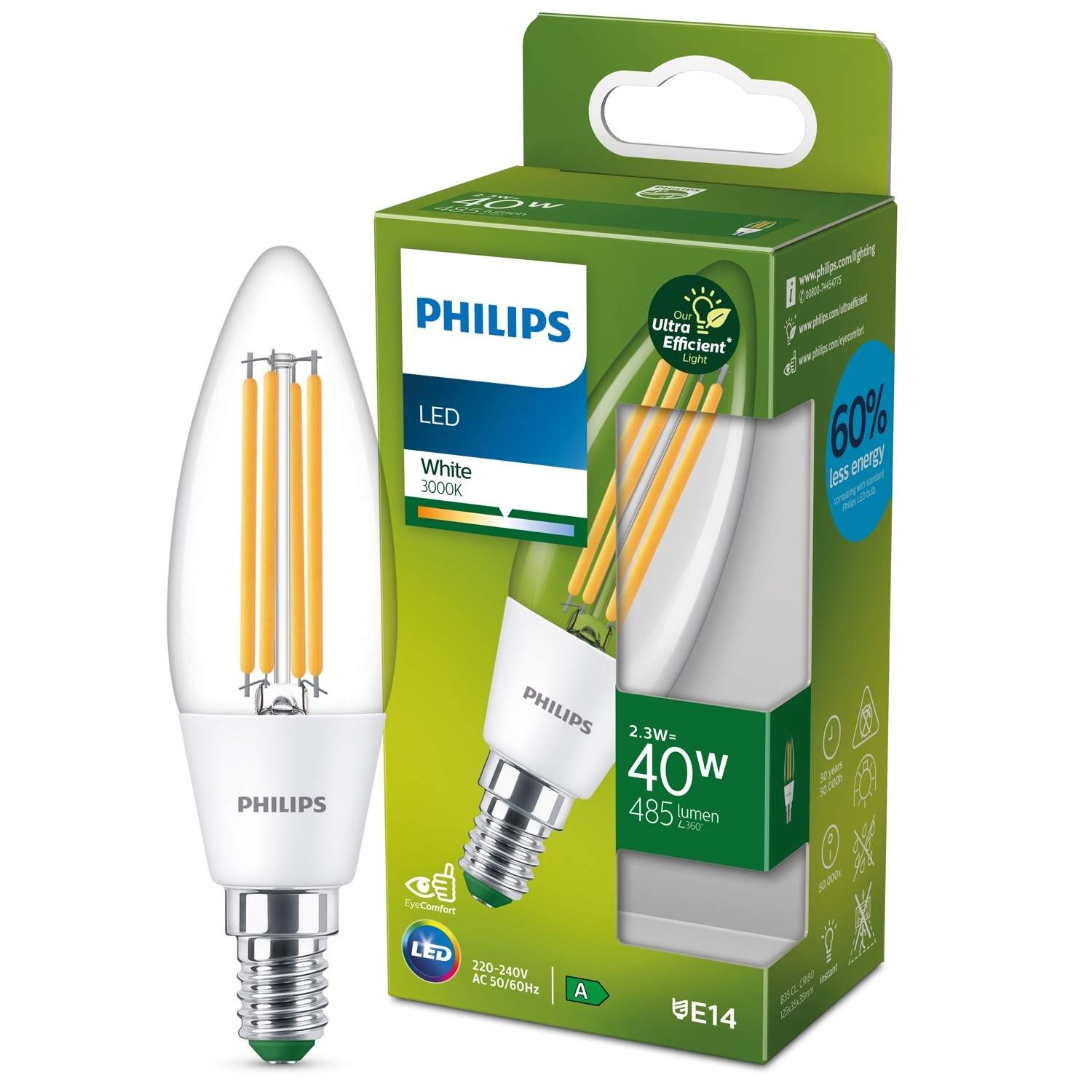 LED E14 Crown 40W Klar 485lm 3000K Energiklasse A