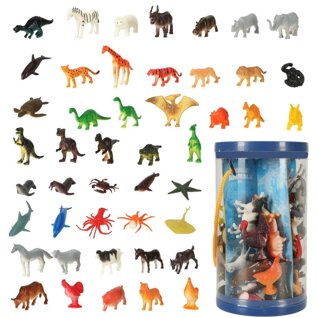 Dyrefigurer 48-pakning: Dinosaurer, Farm, Safari