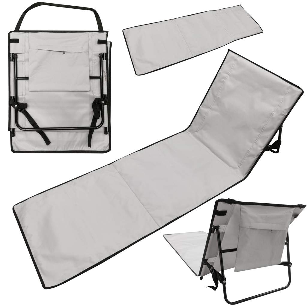 Grå sammenleggbar strandmatte med ryggstøtte 150x47x48cm