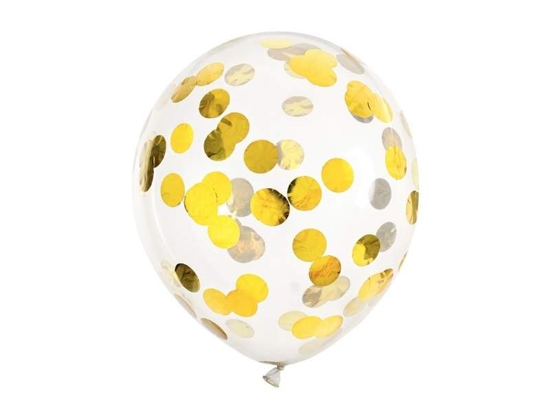 Gjennomsiktige ballonger med gullkonfetti 30 cm 6-pakning