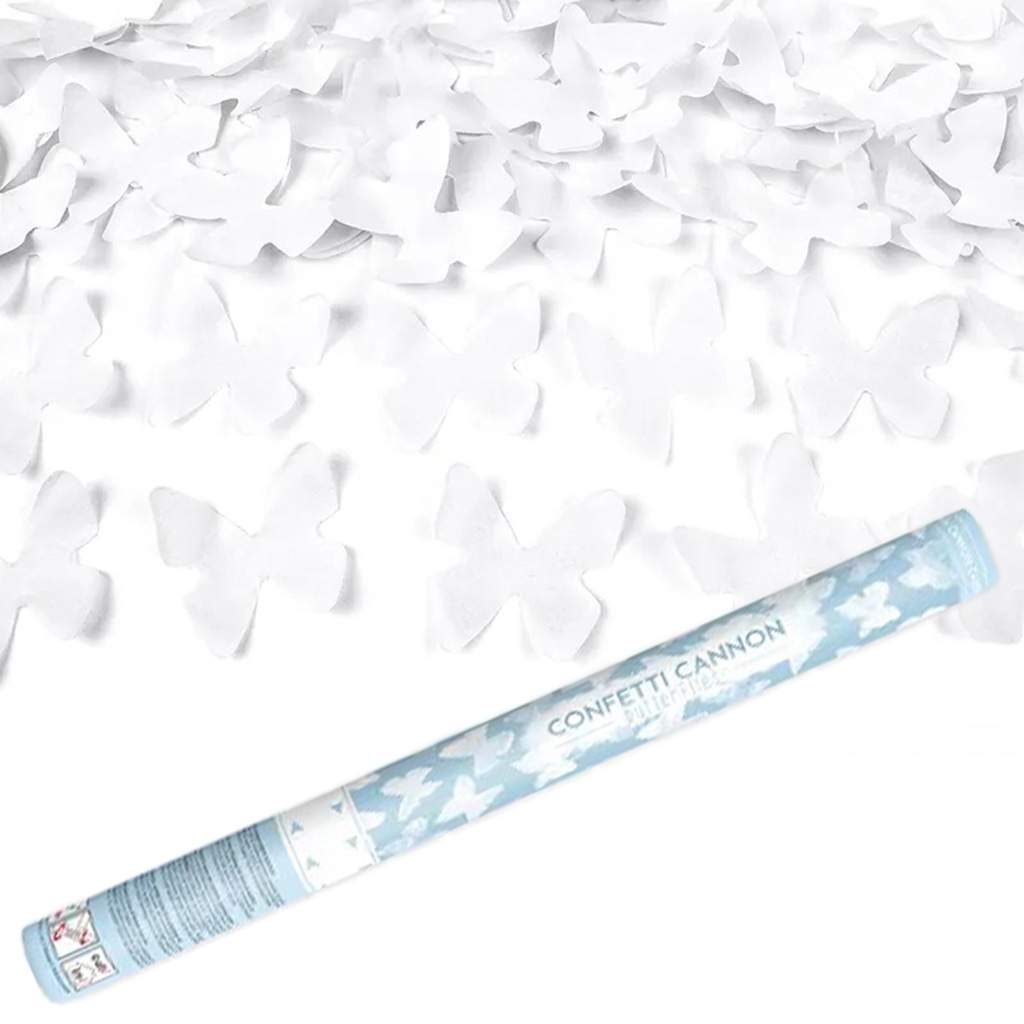 Konfettikanon Hvite Sommerfugler 80cm Festdekorasjon